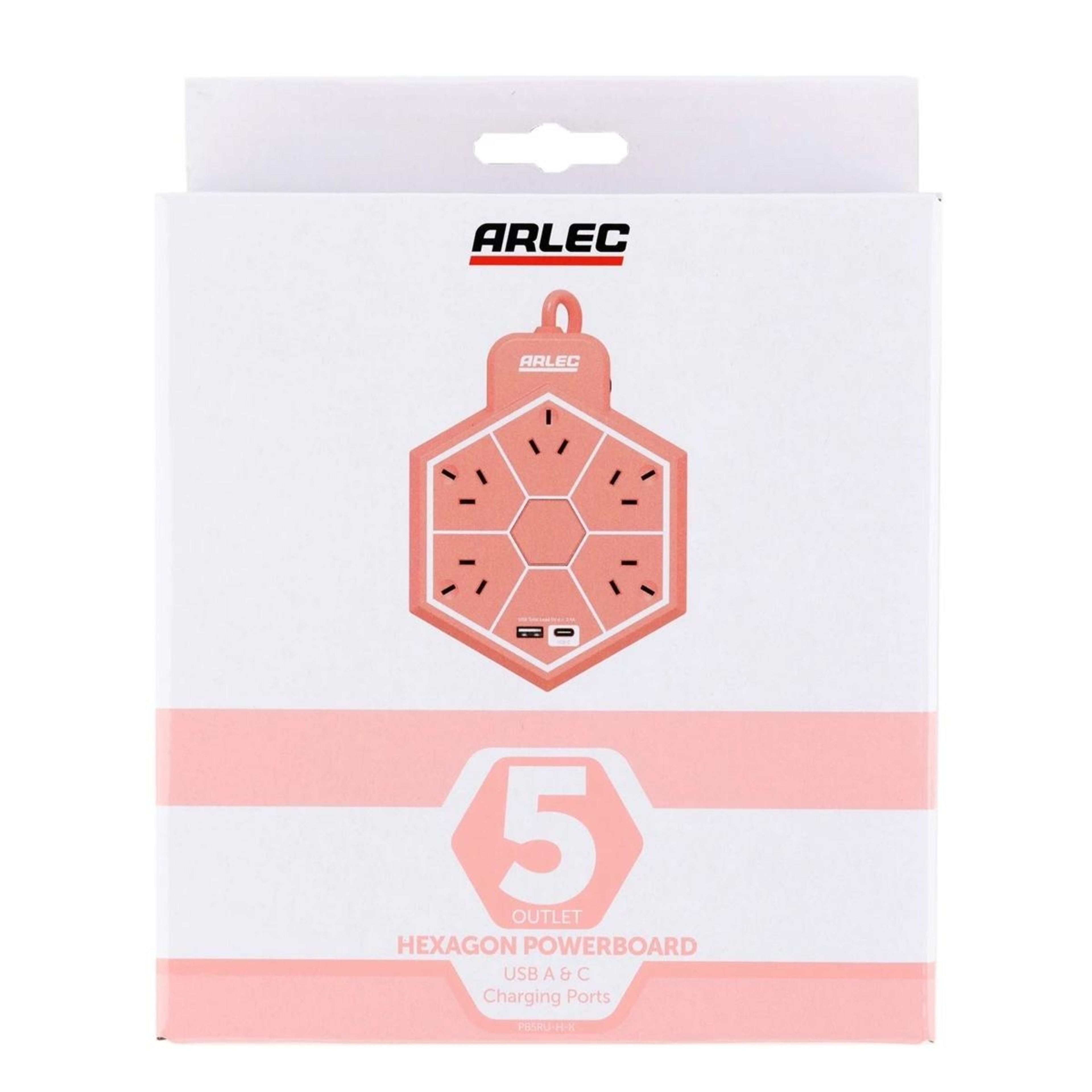 5 Arlec 5 Outlet Hexagon USB A & C Charging Ports Powerboard - Pink, 5 of 6