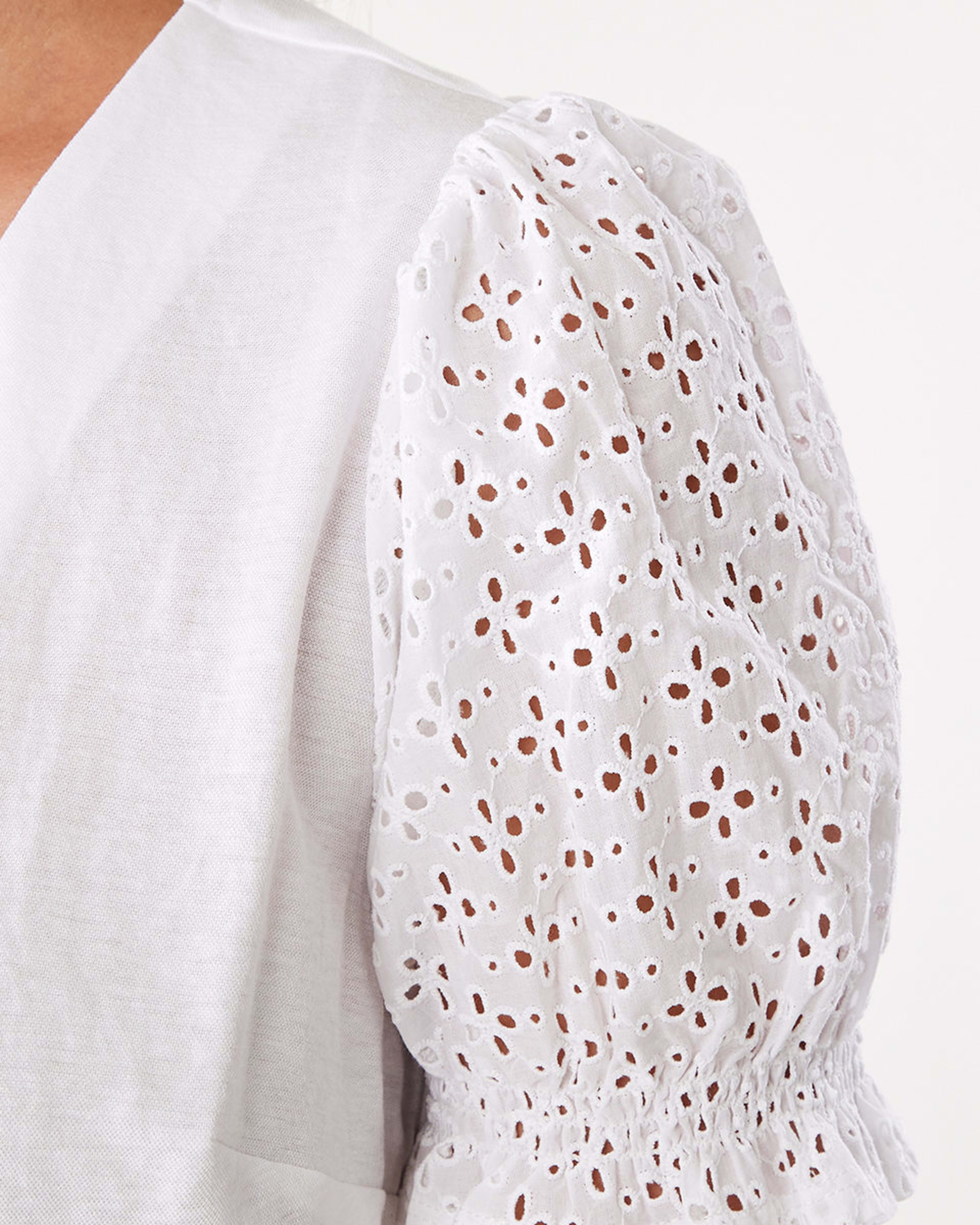 5 Short Sleeve Broderie Button Top White, 5 of 6