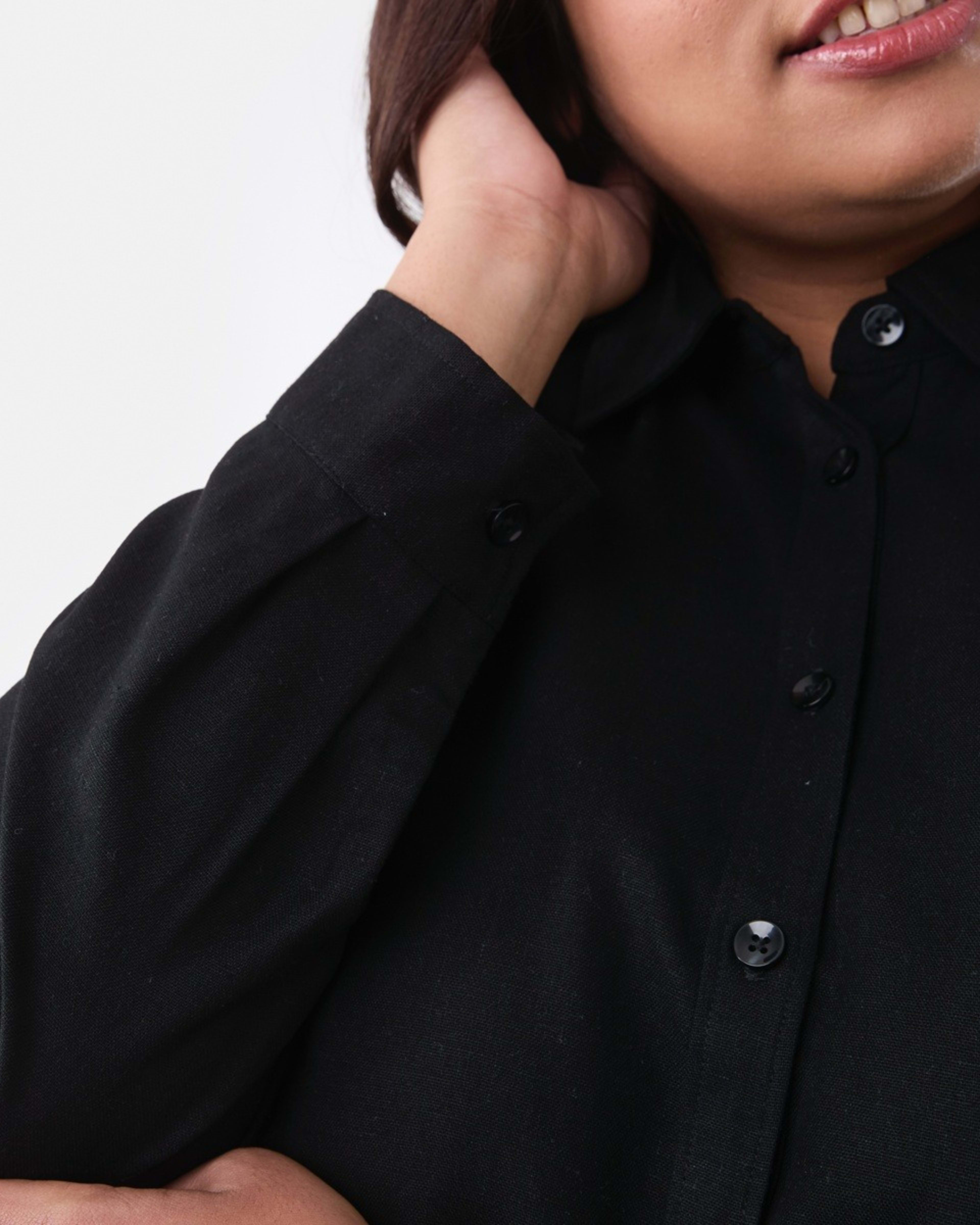 6 Curve Long Sleeve Linen Shirt BLACK, 6 of 6