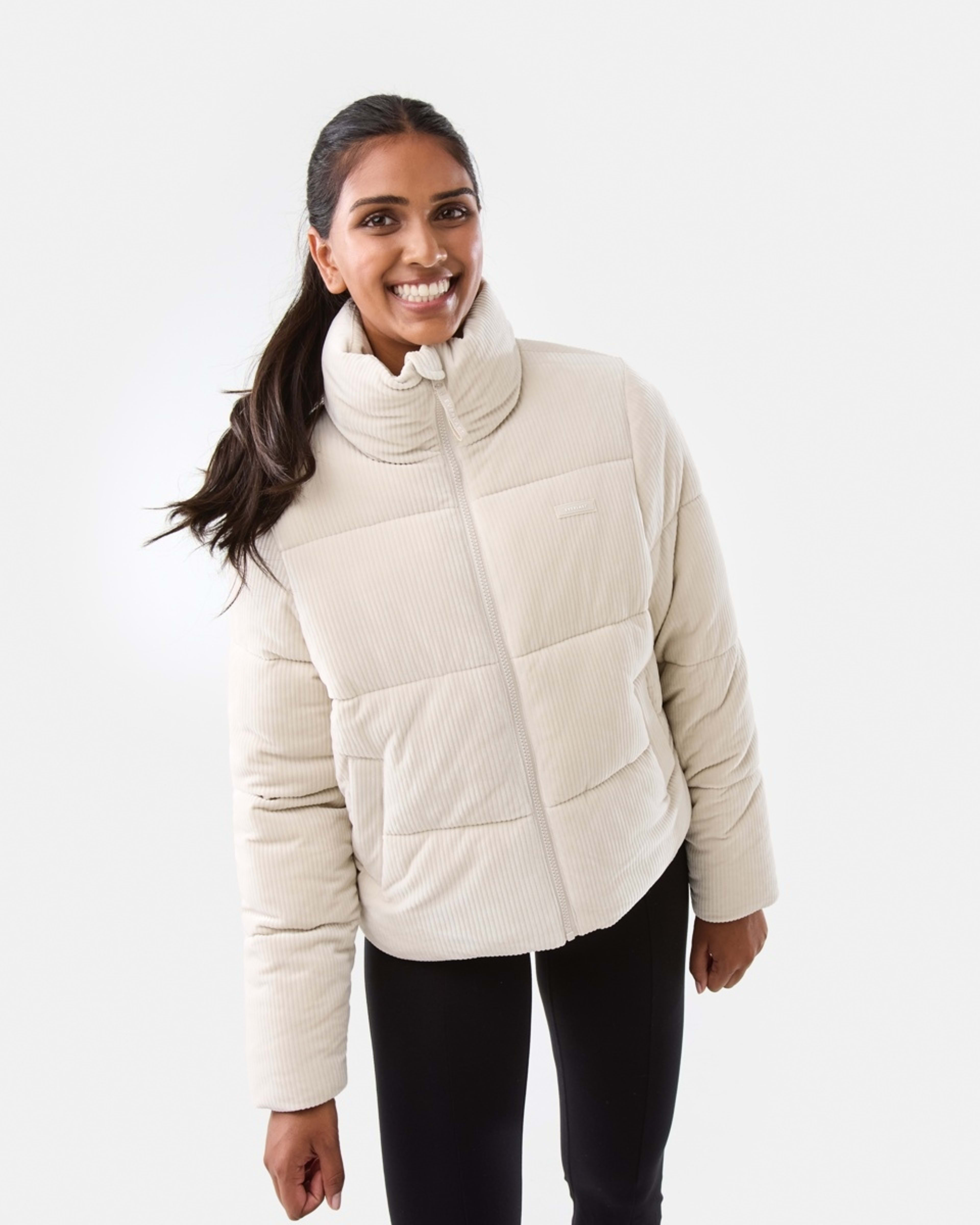 2 Everlast Womens Ribbed Velour Puffer Jacket Cool Beige, 2 of 9