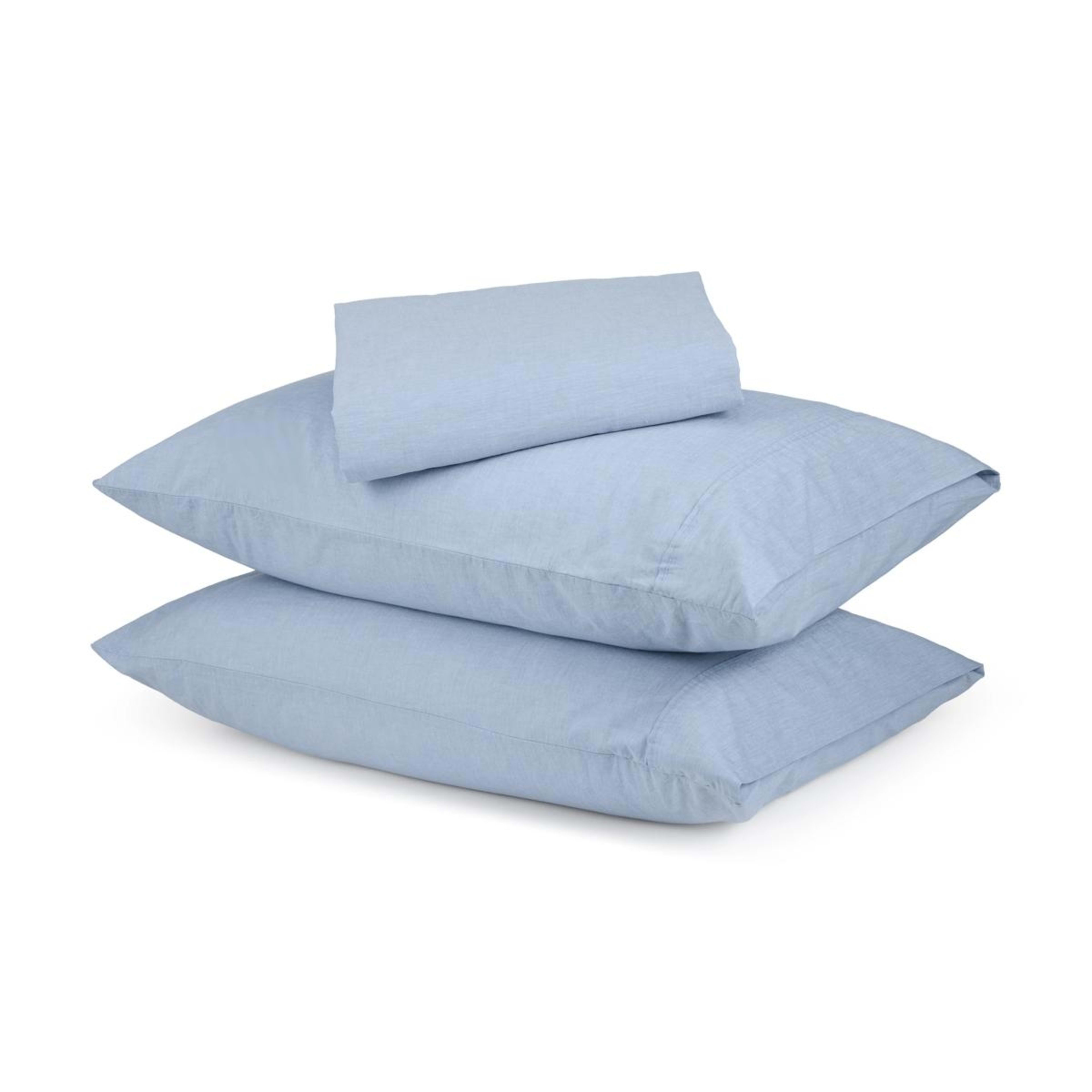1 Stonewashed Chambray Cotton Sheet Set - Double Bed, Denim, 1 of 7
