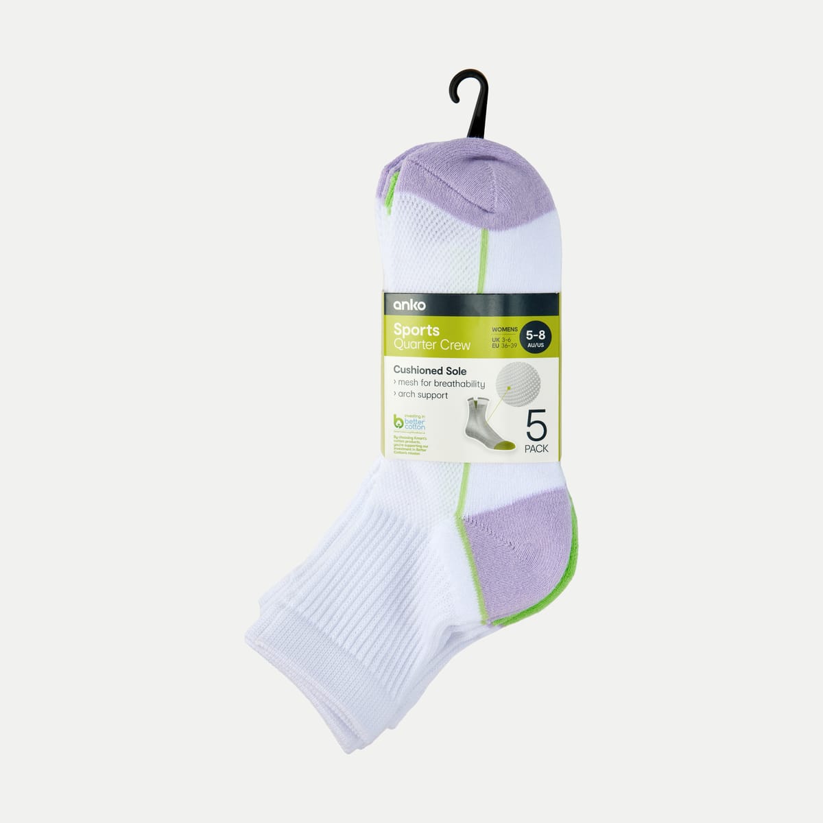 5 Pack Active Terry Quarter Crew Socks Kmart