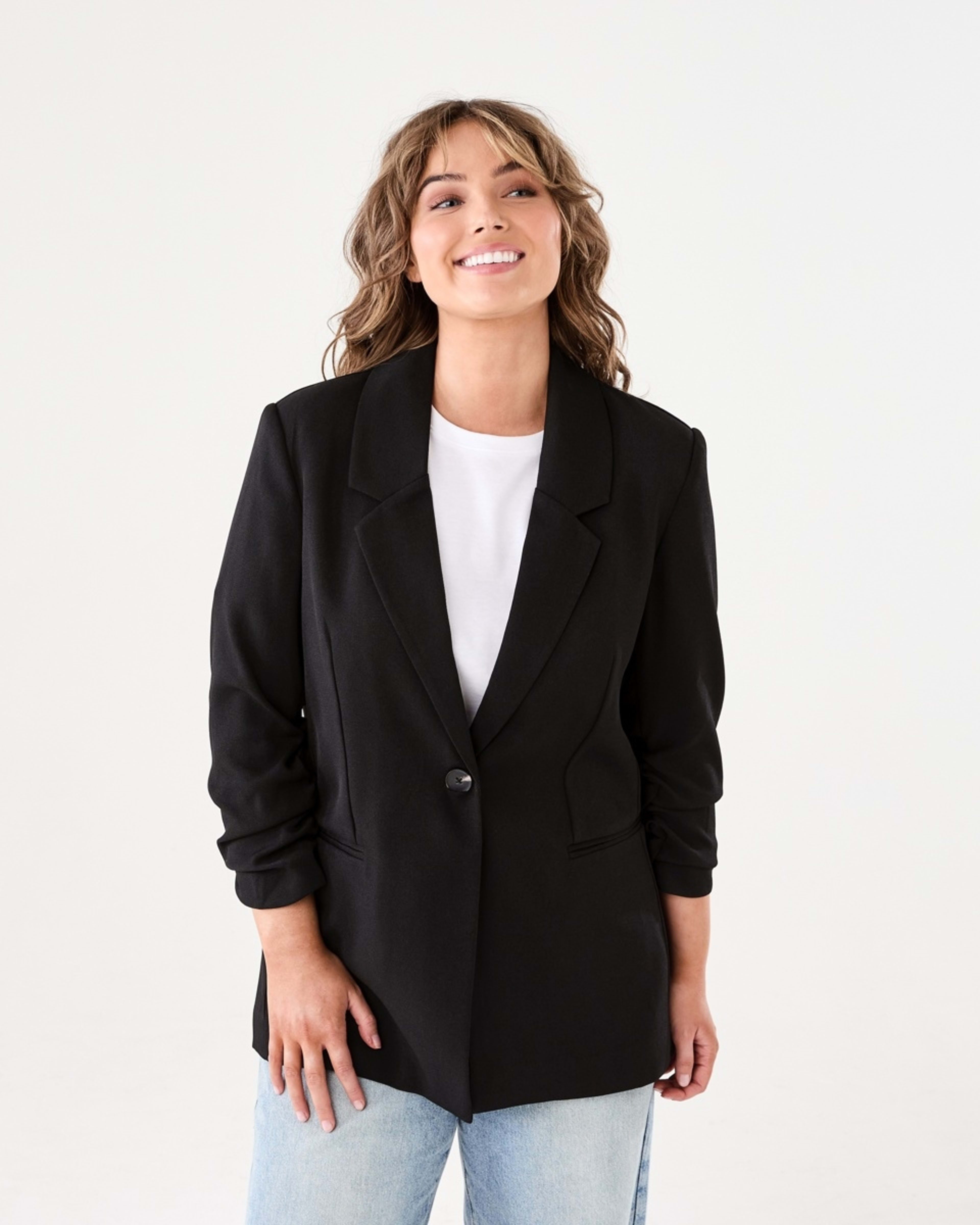2 Ruched Sleeve Blazer BLACK, 2 of 7