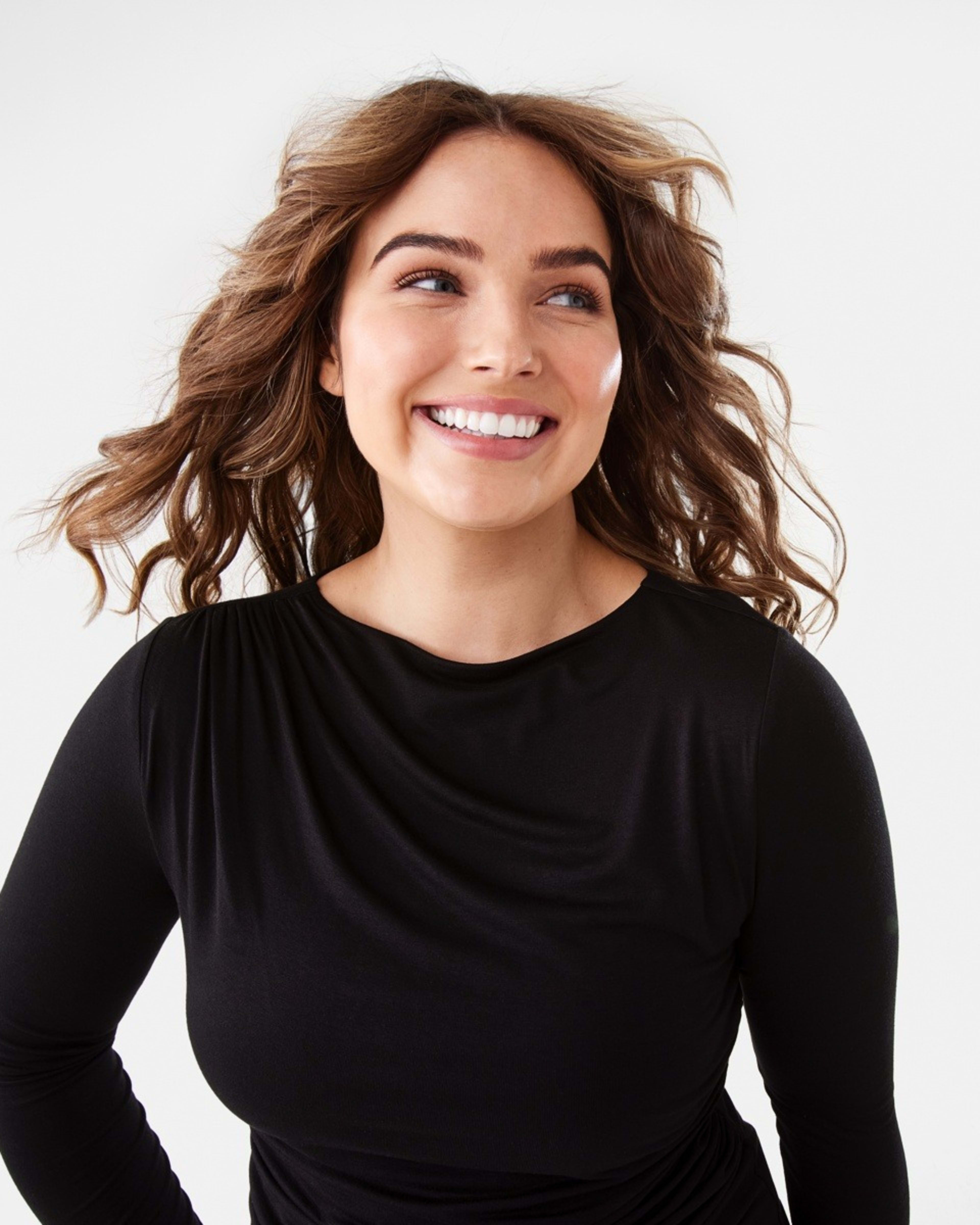 5 Long Sleeve Ruched Shoulder Top Black, 5 of 7
