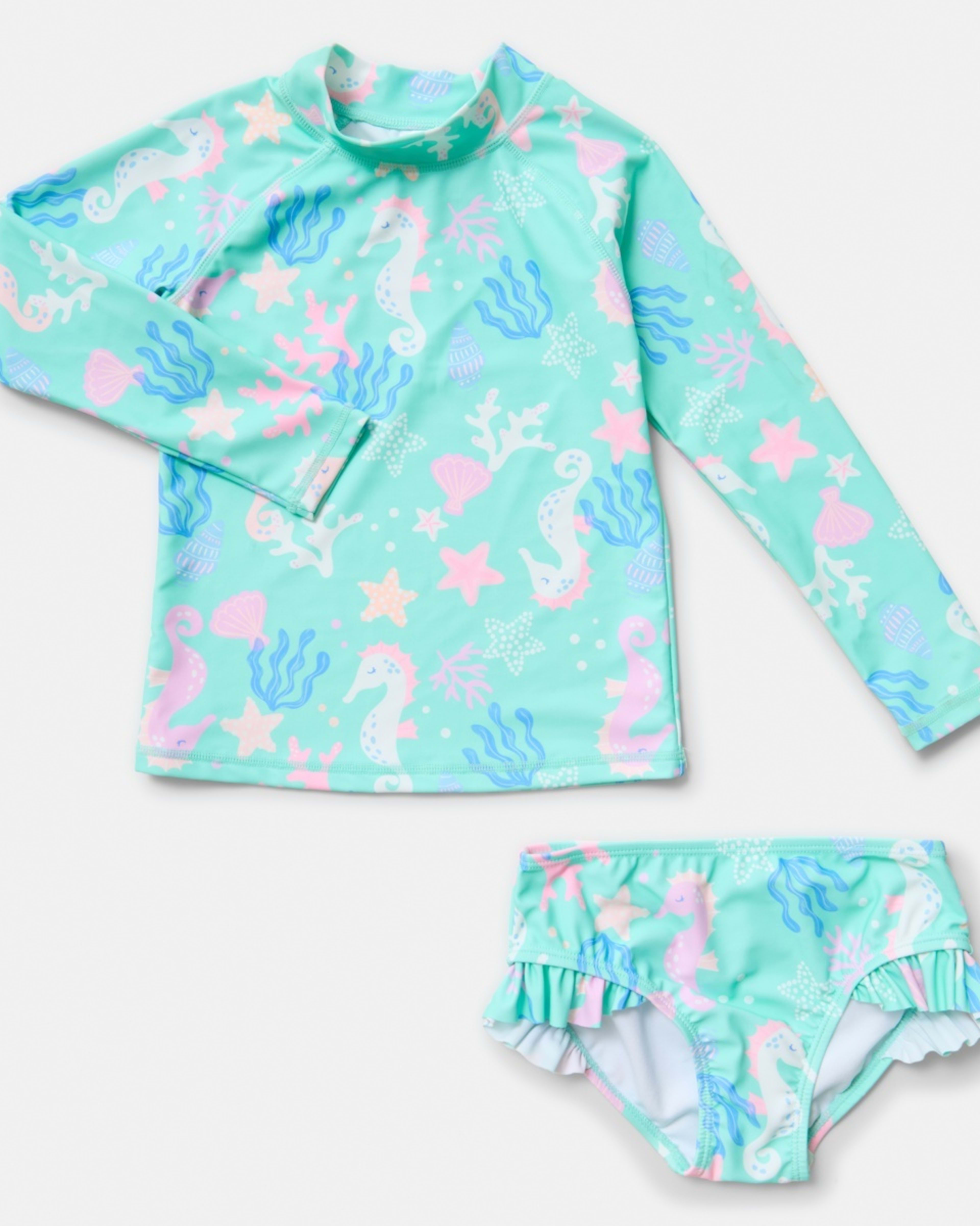 5 2 Piece Long Sleeve Rash Swim Set OCEAN TREASURES ARUBA BLUE, 5 of 10