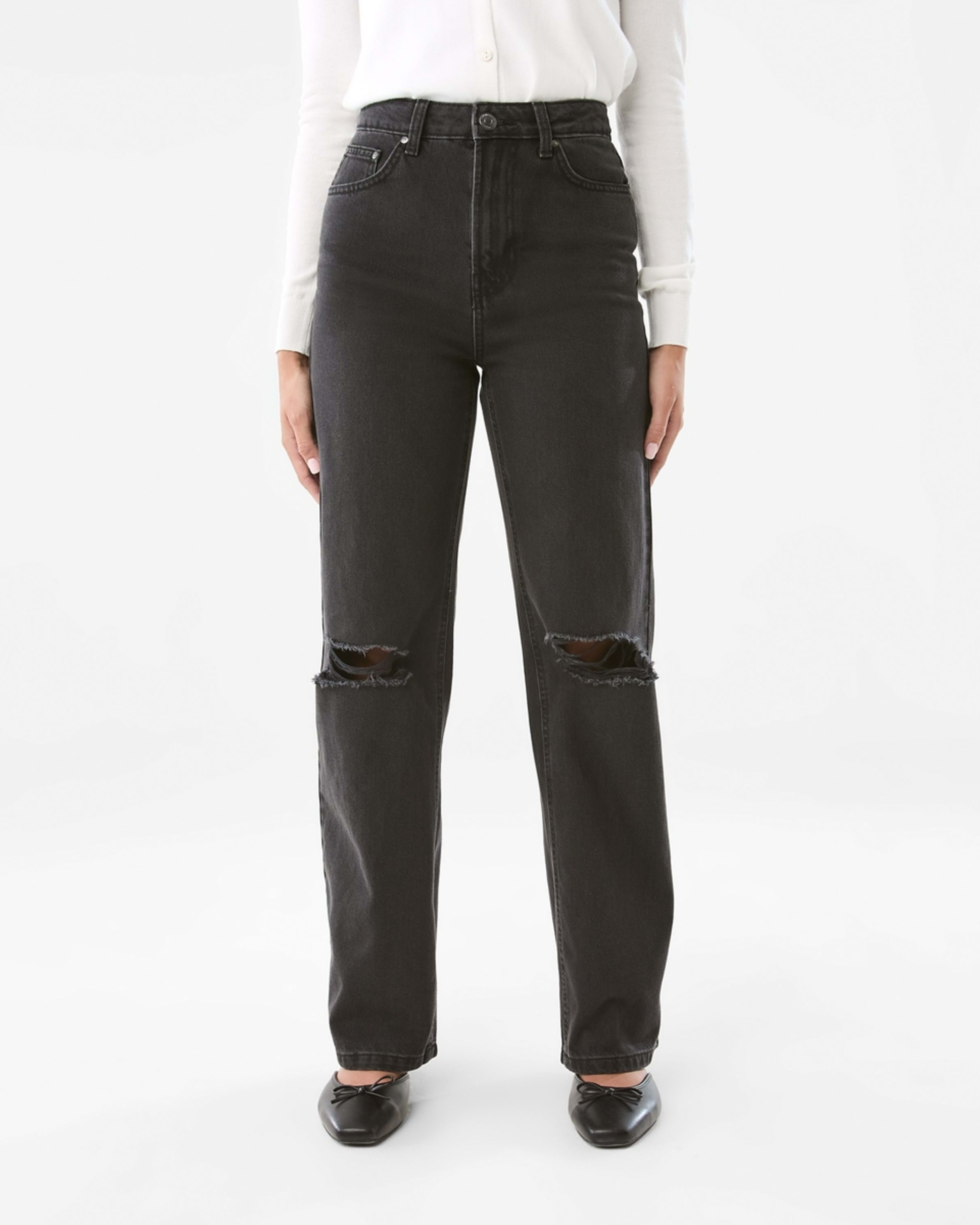 1 Distressed Straight Jeans Black Wash, 1 of 8