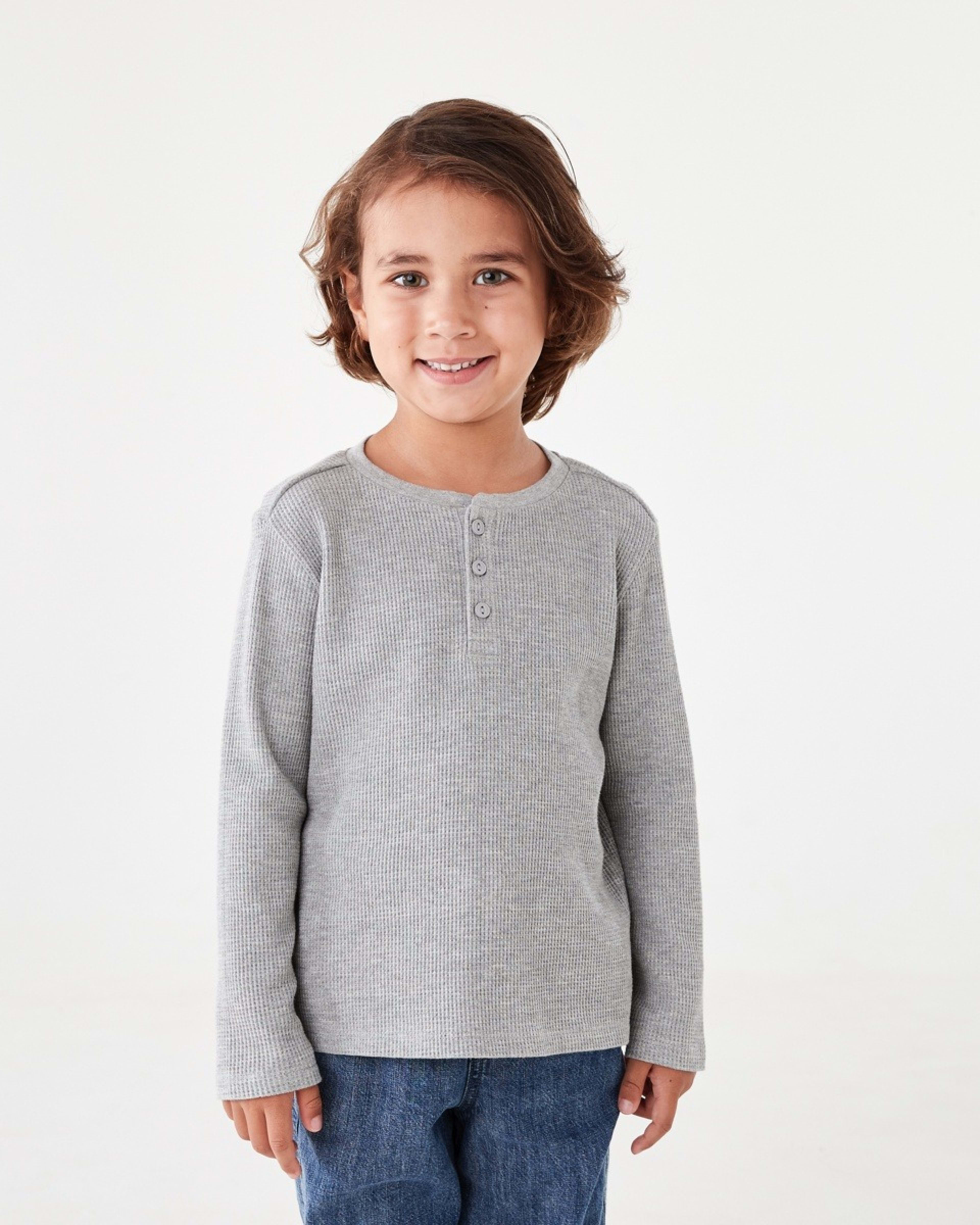 1 Waffle Henley Long Sleeve T-shirt Kgry Marle