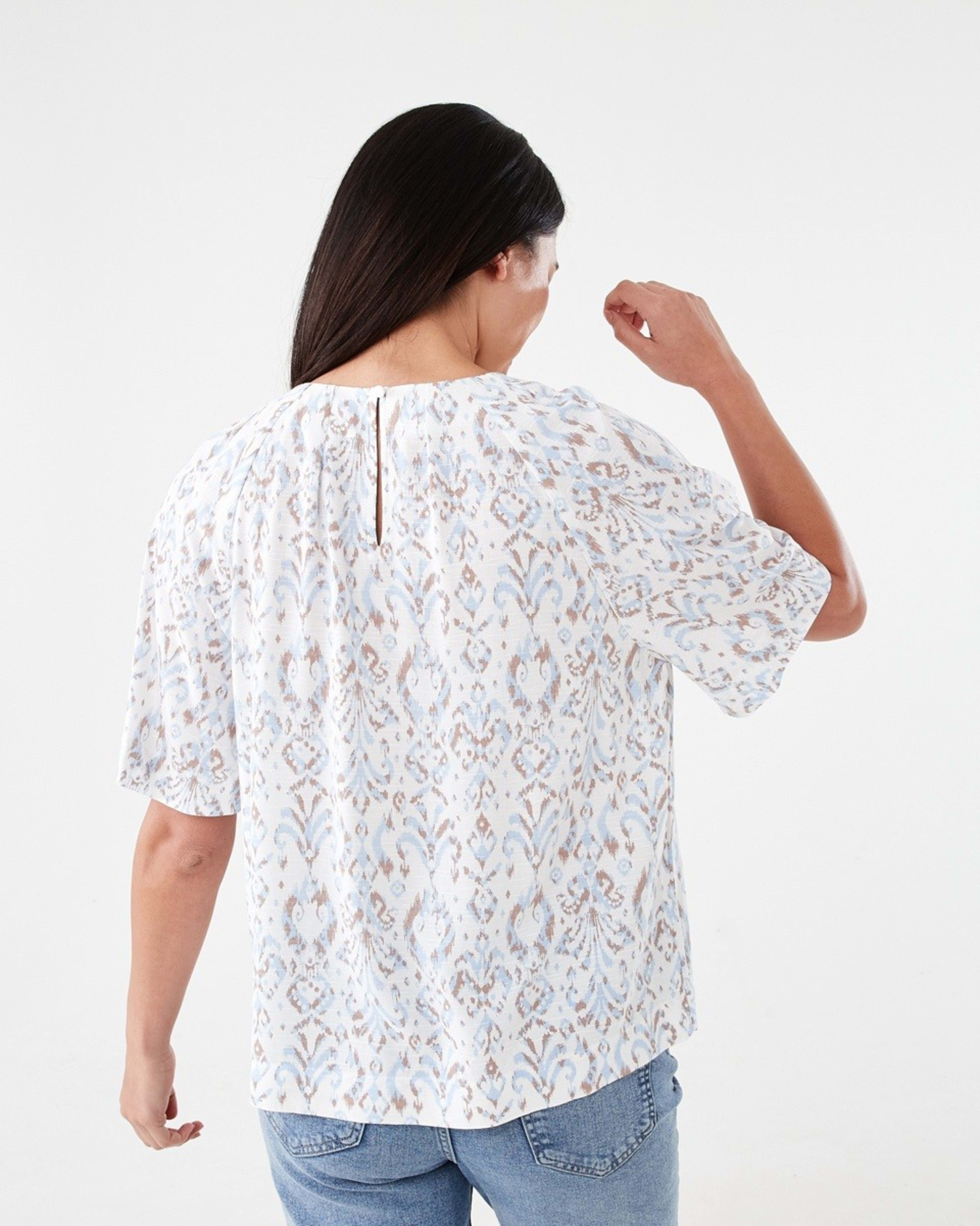 3 Short Sleeve Tuck Top IKAT BRUNI BLUE, 3 of 6