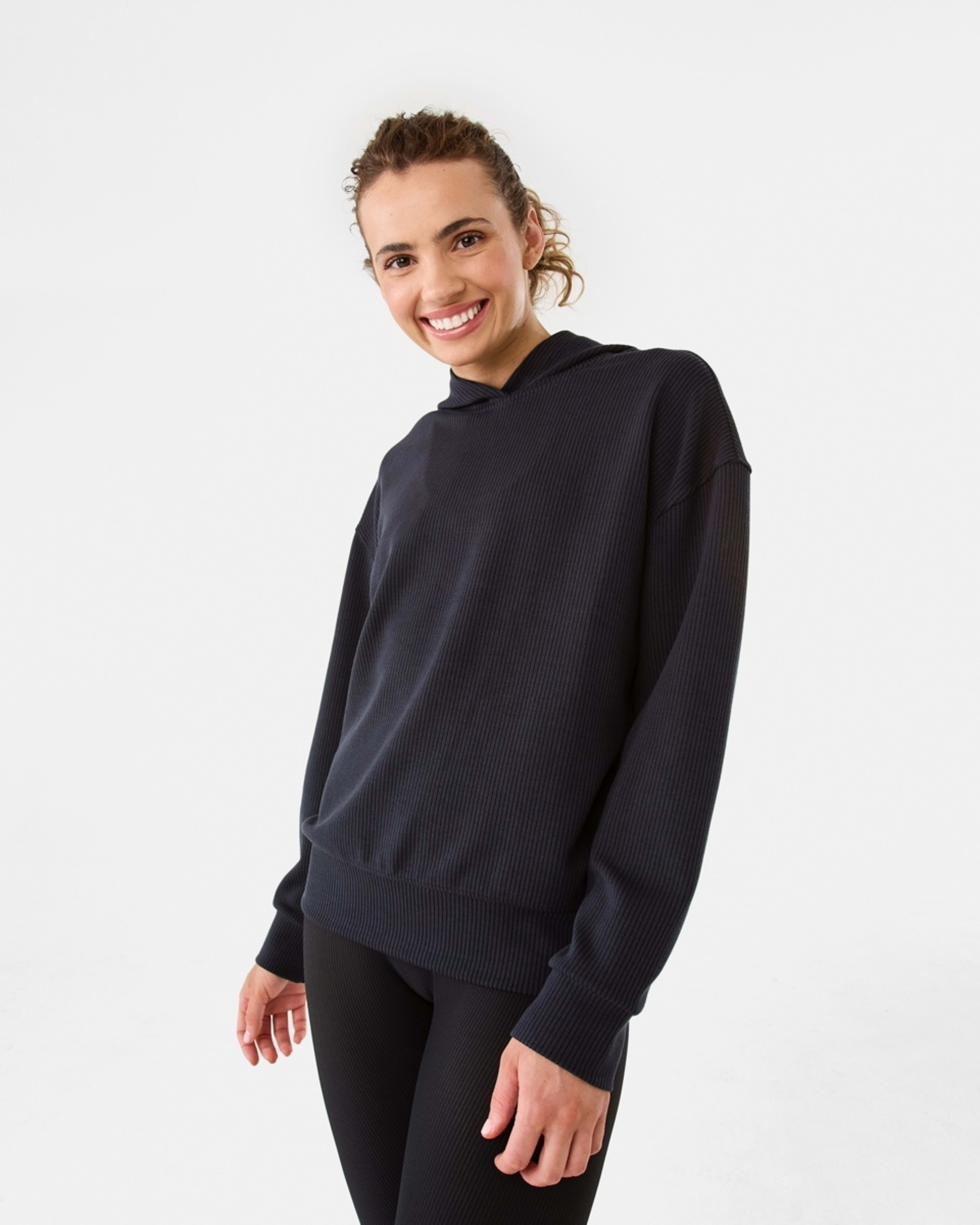 1 Active Womens Ribbed Scuba Hoodie WASHED BLACK