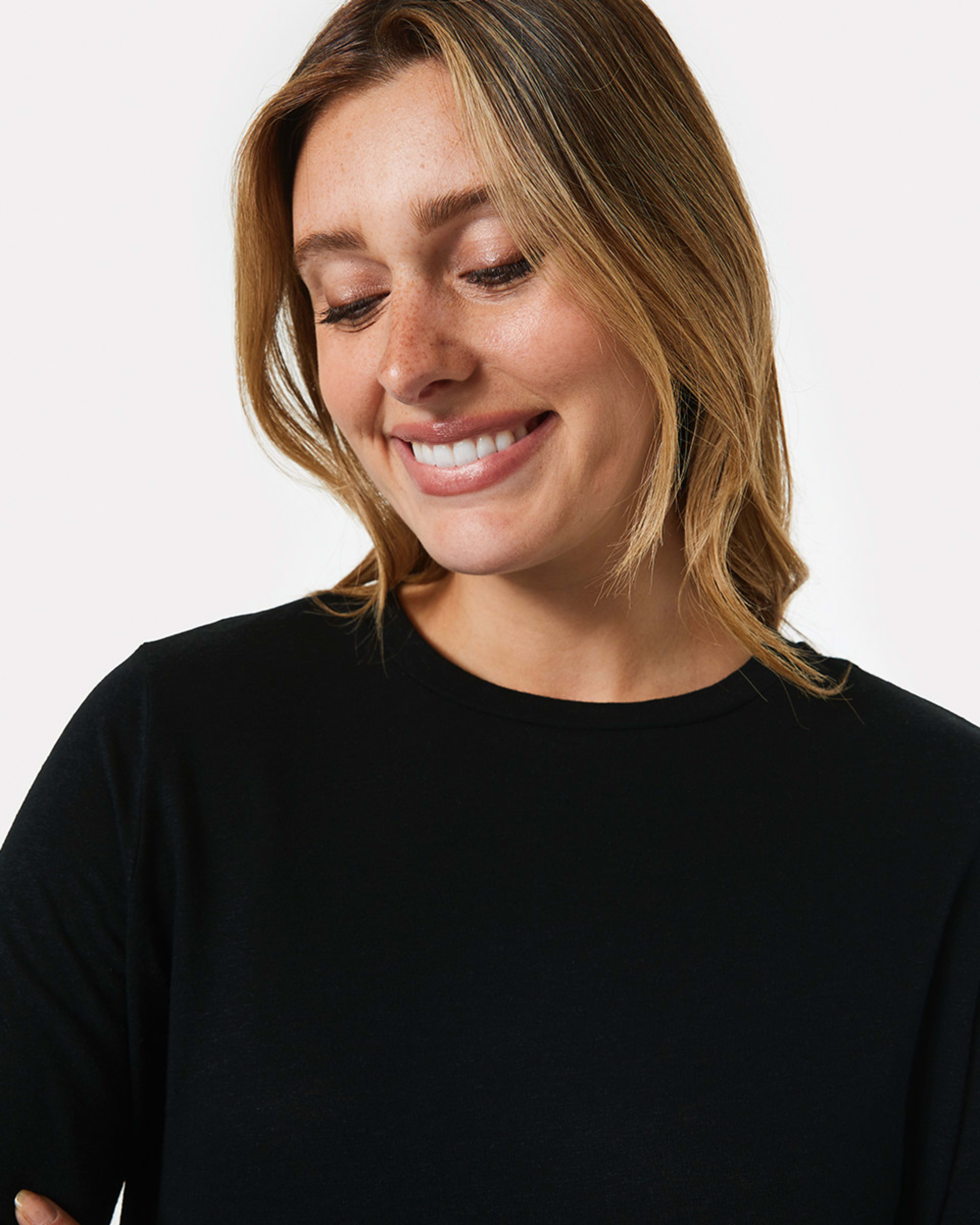 Long Sleeve Linen Blend Curved Hem Top Kmart