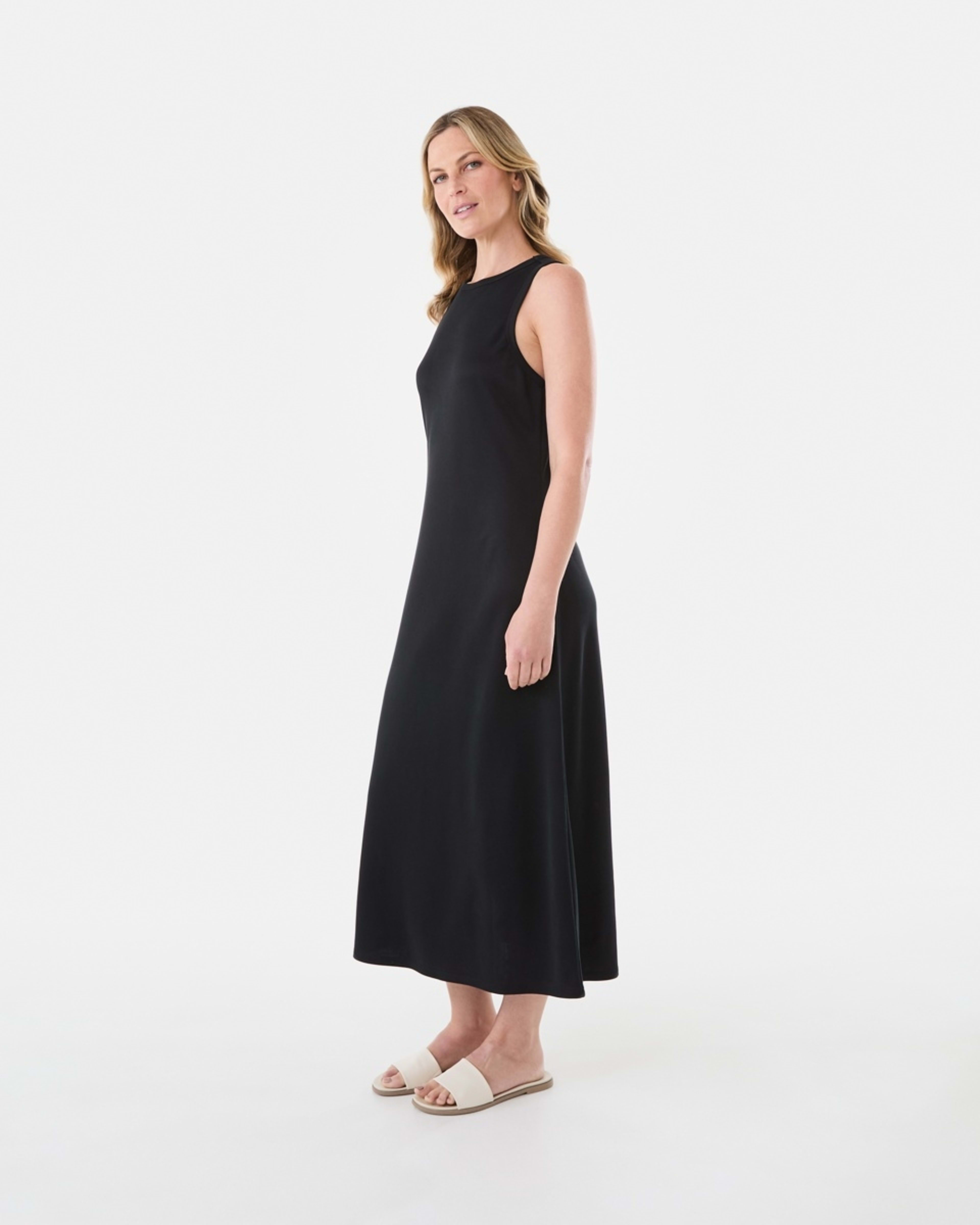 2 Sleeveless Racer A-Line Midi Dress Black, 2 of 5