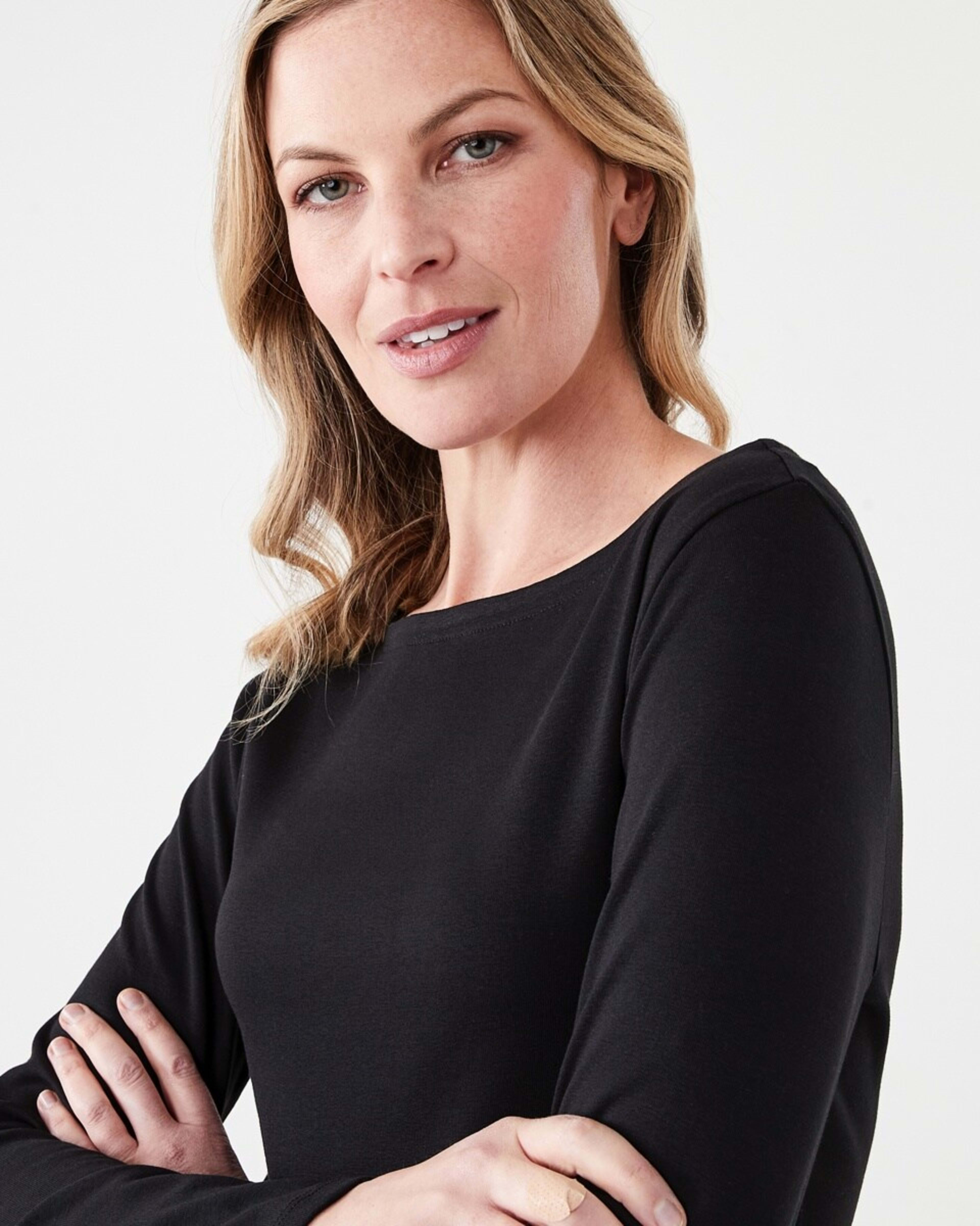 4 Long Sleeve Modal Boat Neck Top BLACK, 4 of 5