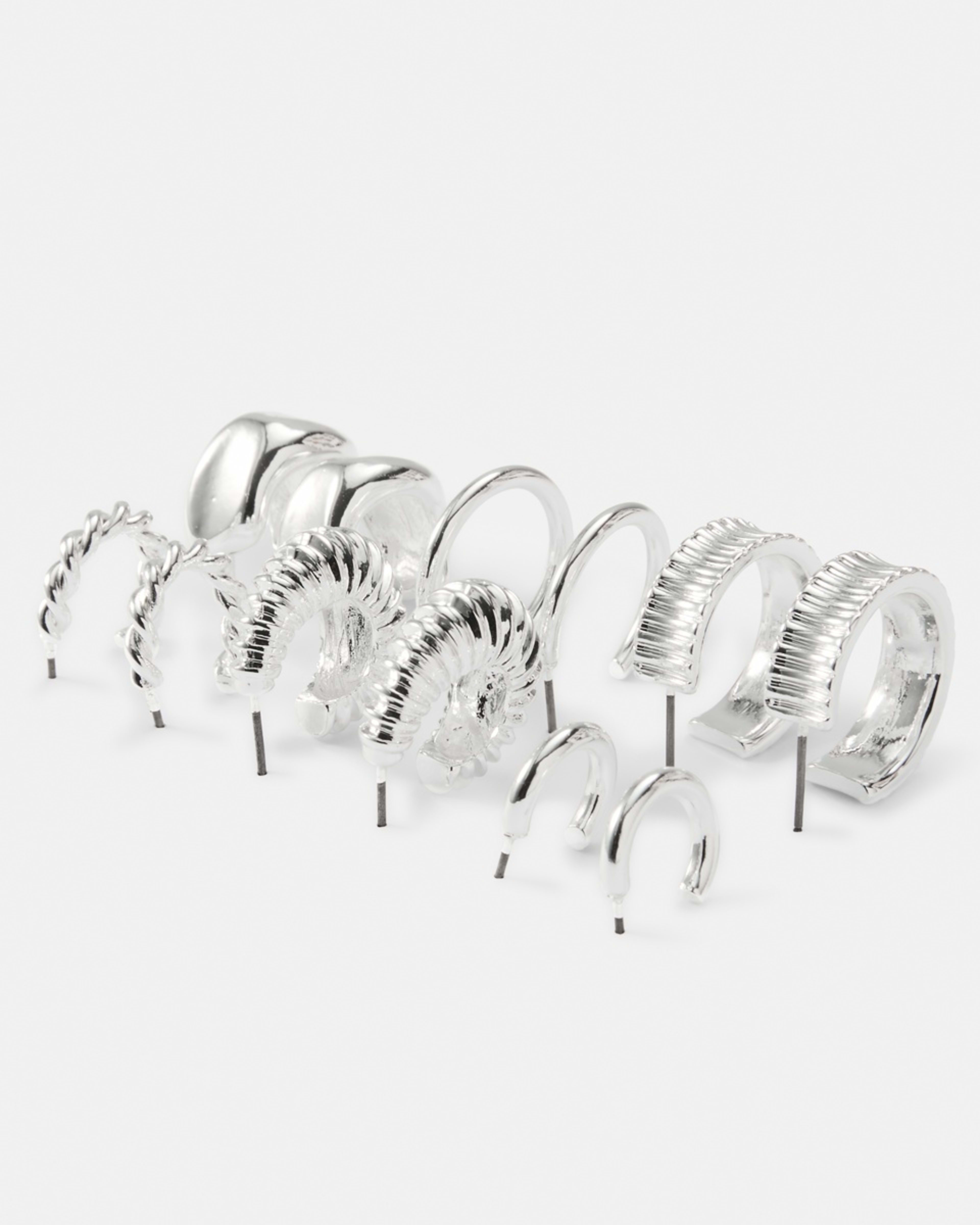 2 6 Pack Chunky Mini Hoop Earrings Silver, 2 of 5