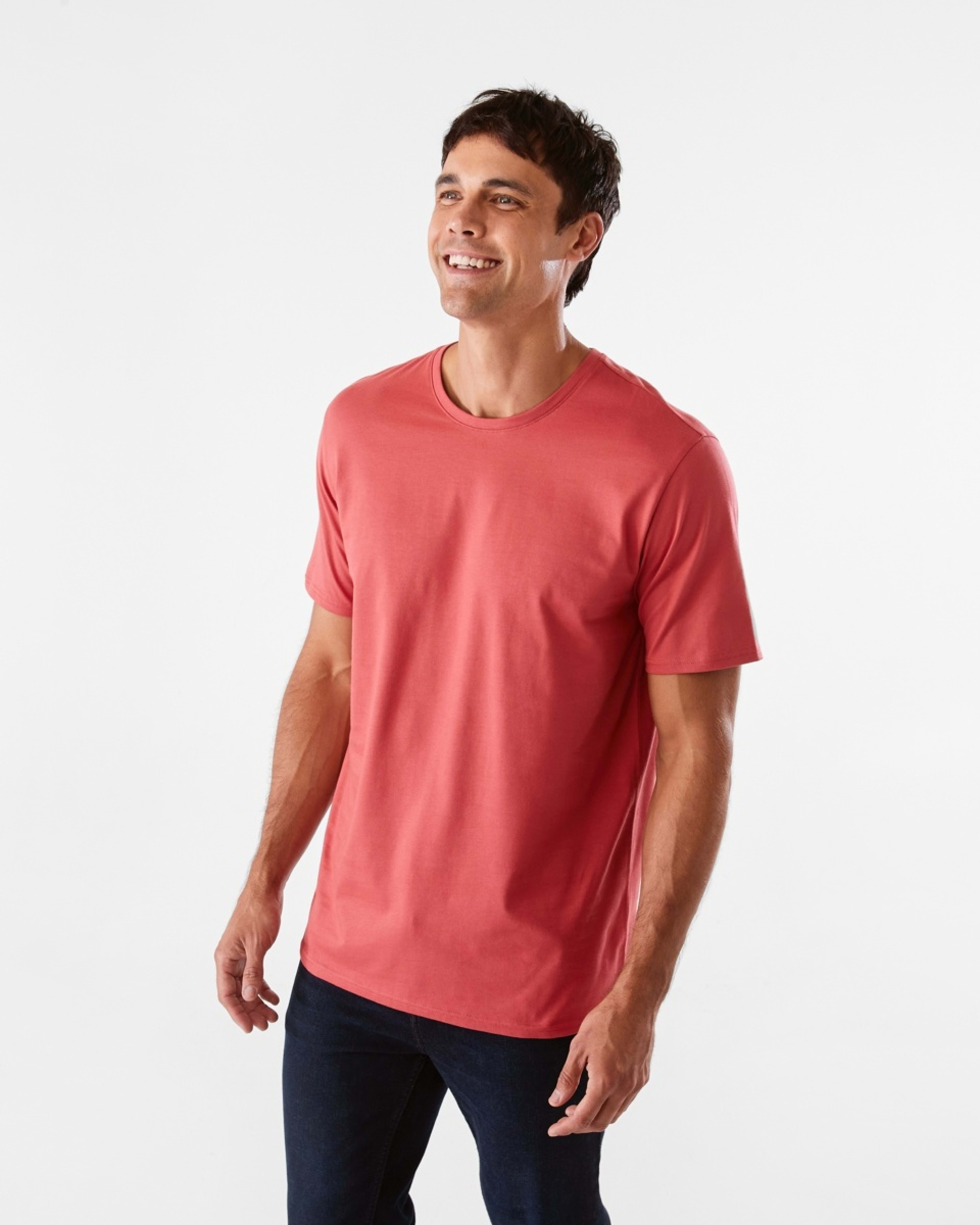 2 Australian Grown Cotton Crew Neck T-shirt Red Mine, 2 of 5
