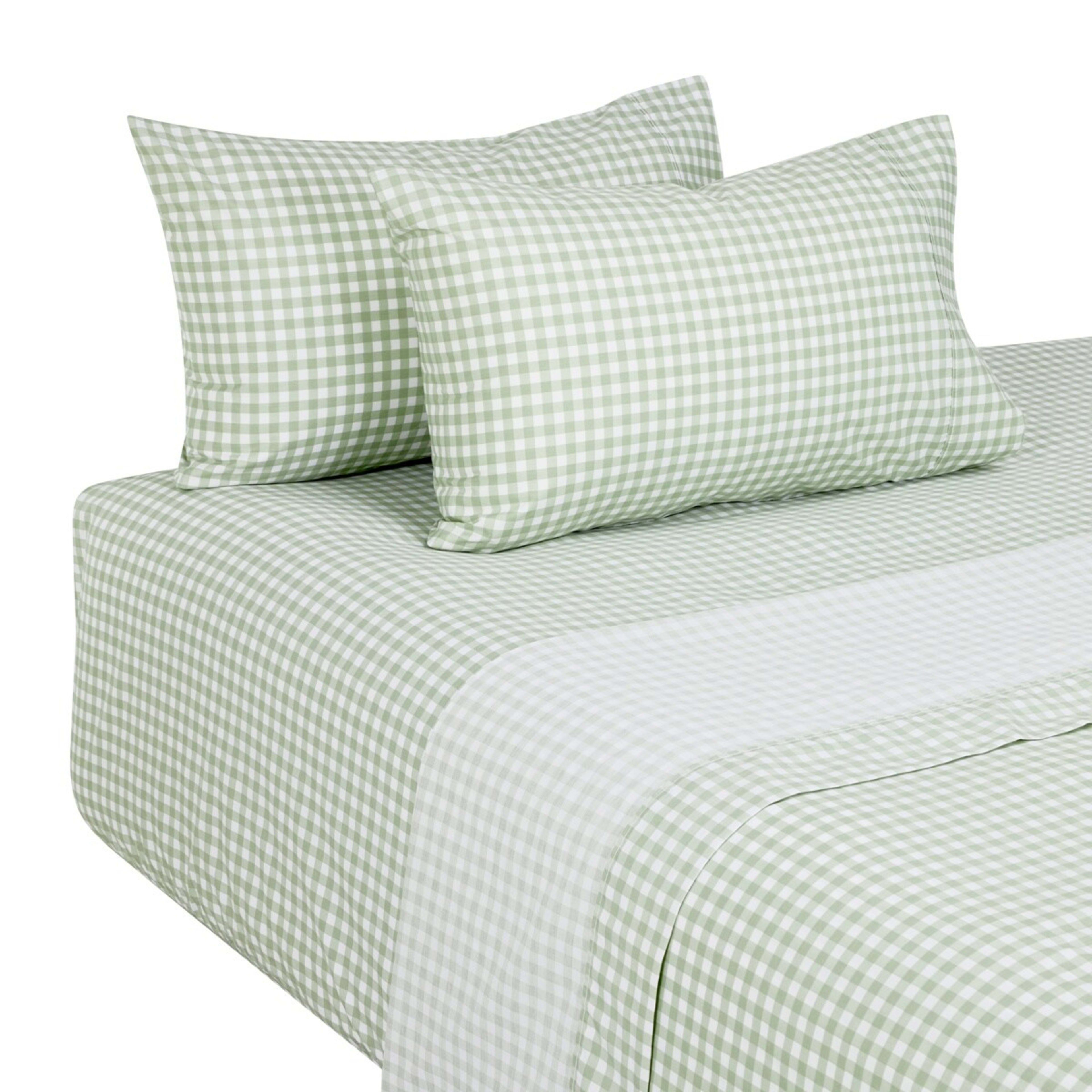 5 250 Thread Count Gingham Cotton Sheet Set - King Bed, Sage, 5 of 7