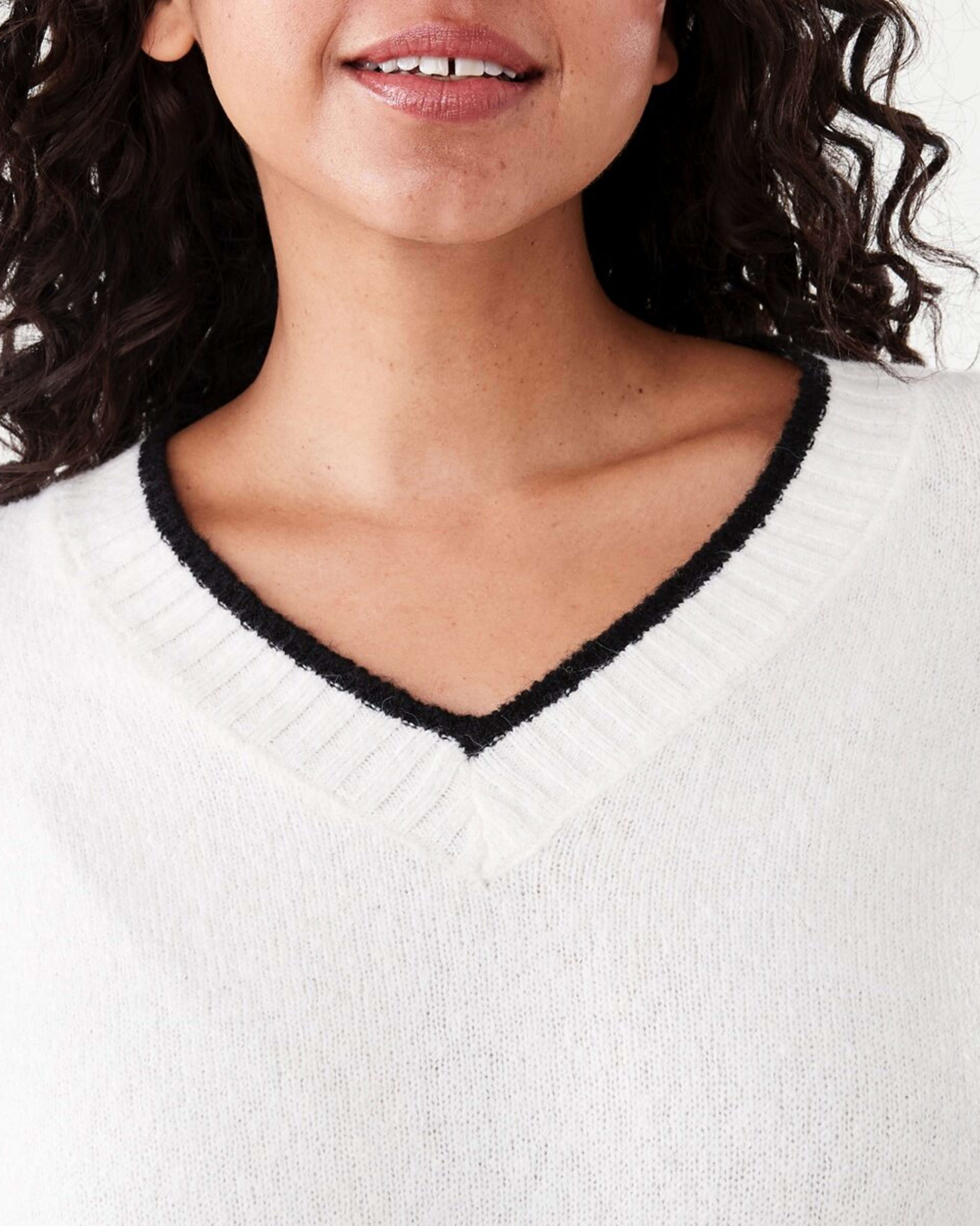 5 Long Sleeve V-Neck Sweater Mini Dress Ecru, 5 of 8