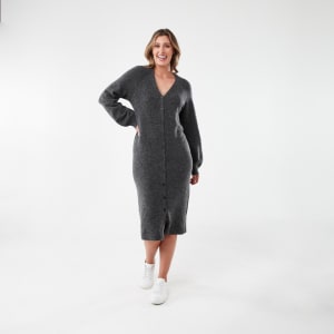 Long Sleeve Cardigan Knit Midi Dress