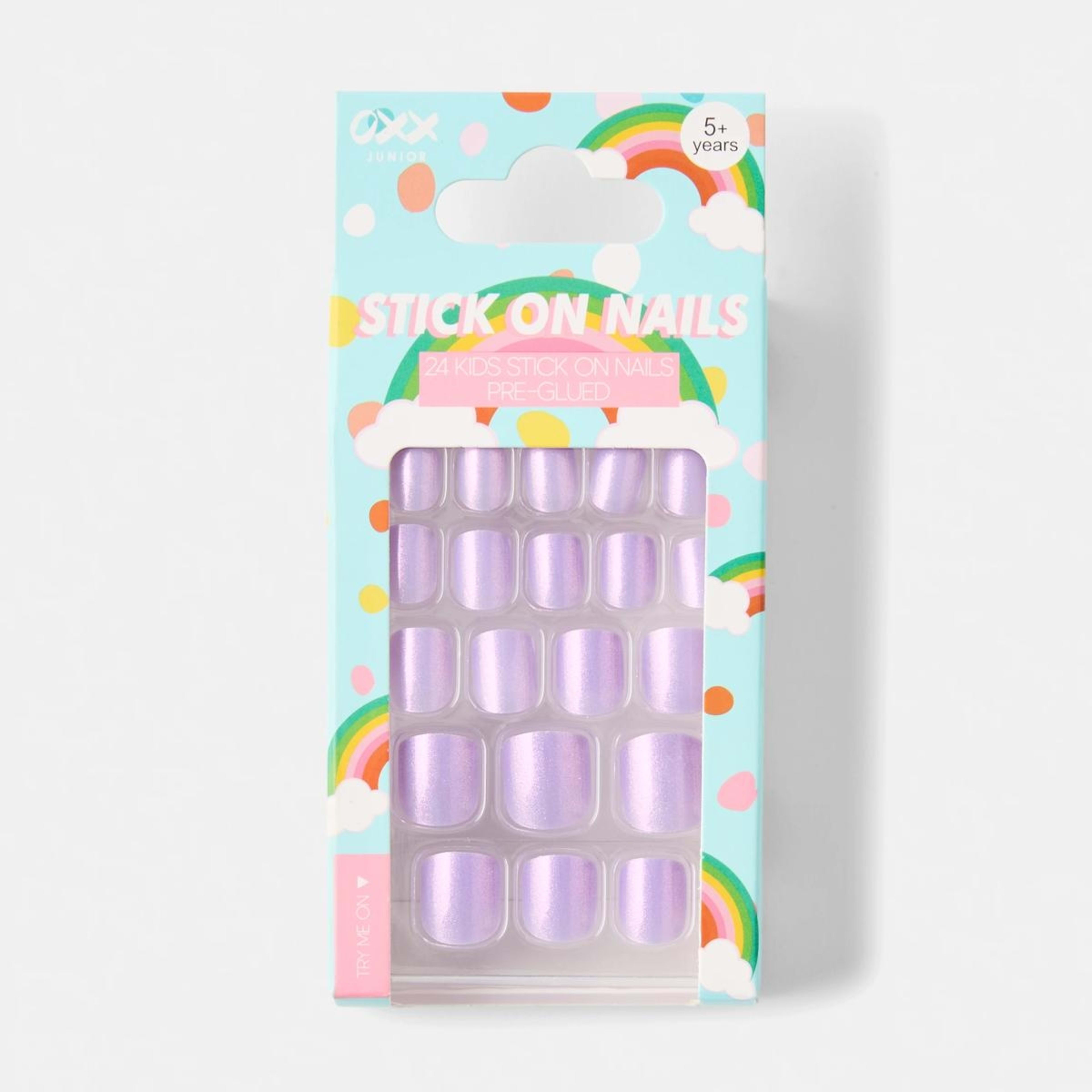 1 OXX Junior 24 Pack Kids Pre-Glued Stick-On Nails - Purple Iridescent