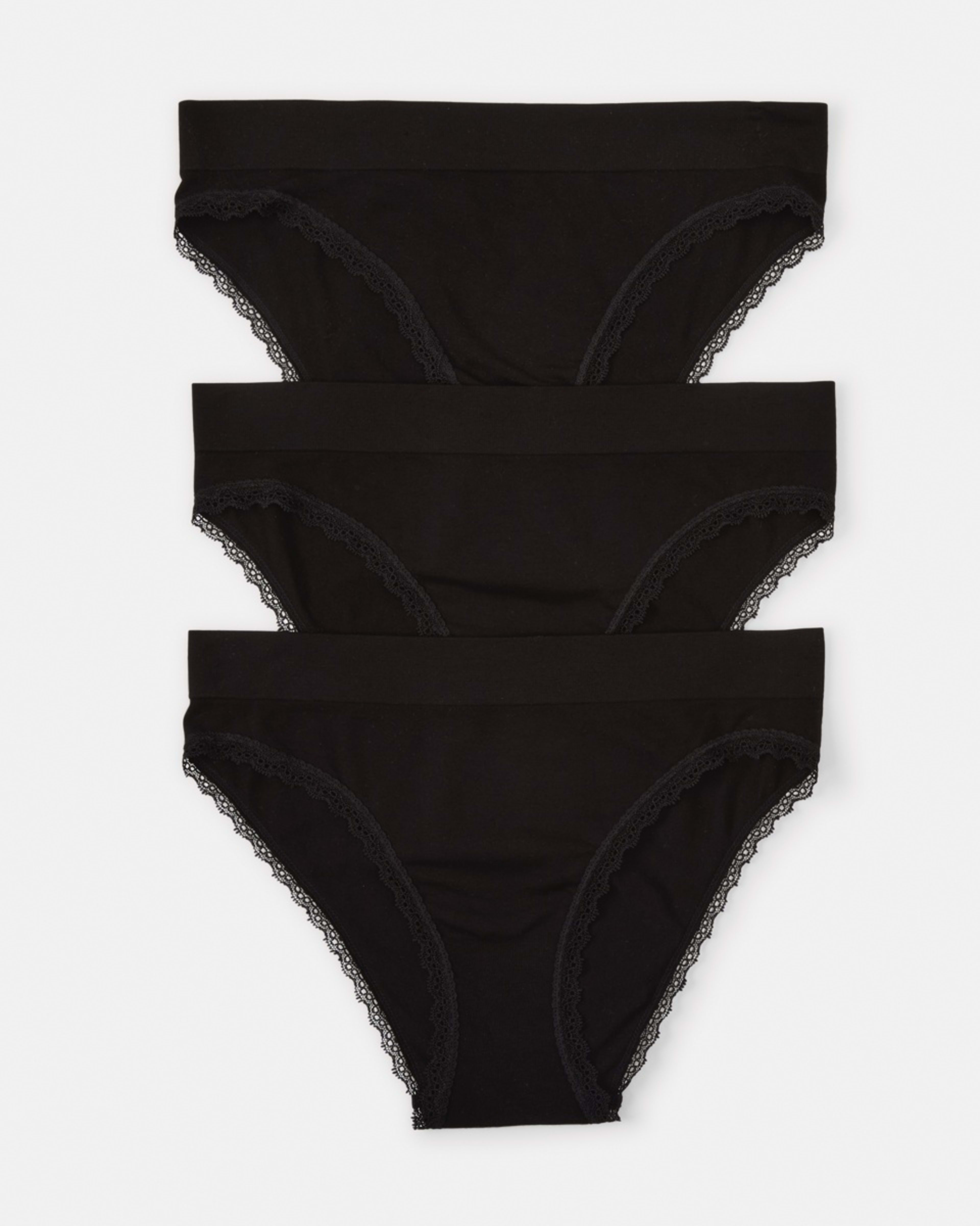 1 3 Pack Seamfree Bamboo Lace Bikini Briefs Bk Bk Bk