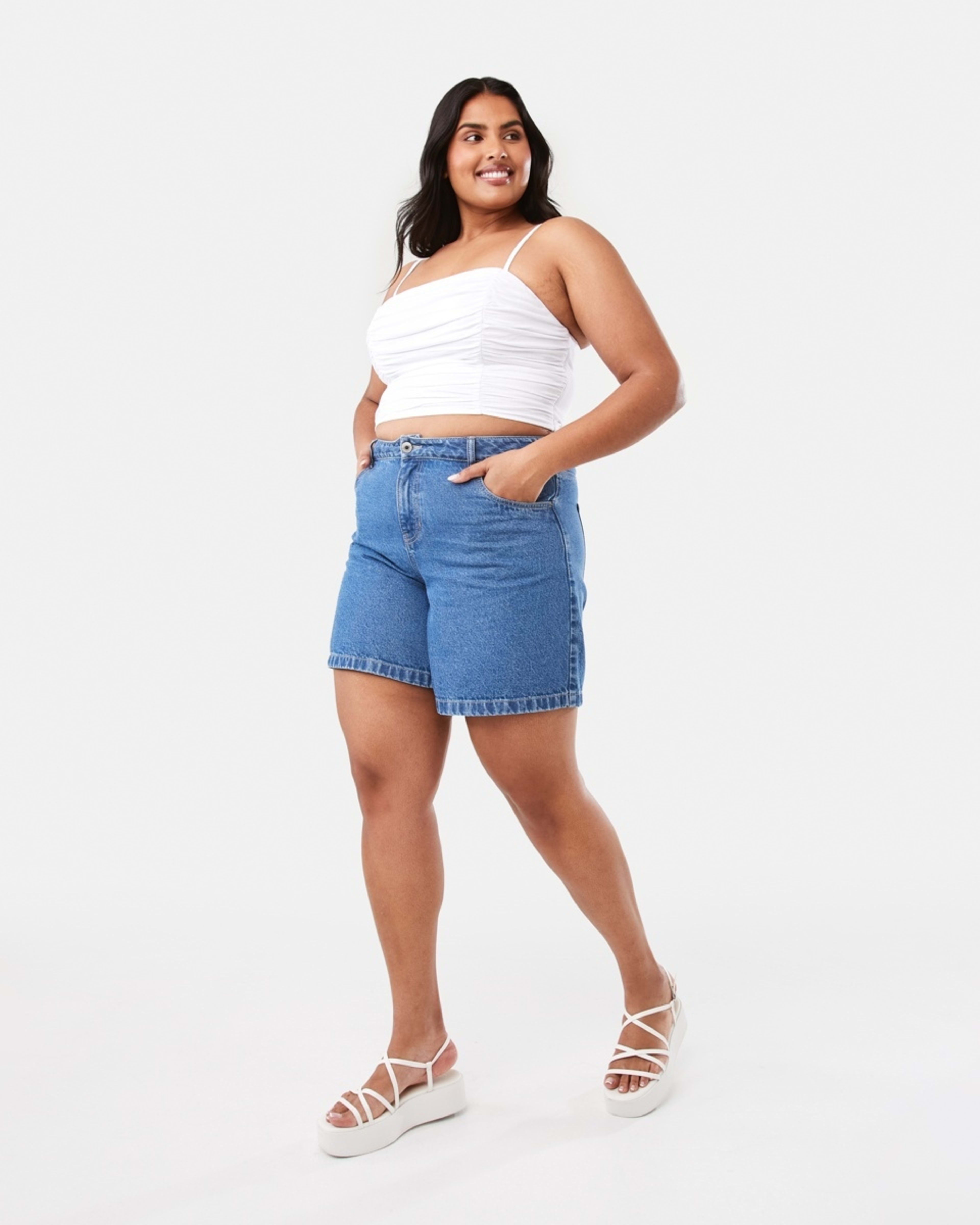 3 Sleeveless Ruched Crop Top White, 3 of 6