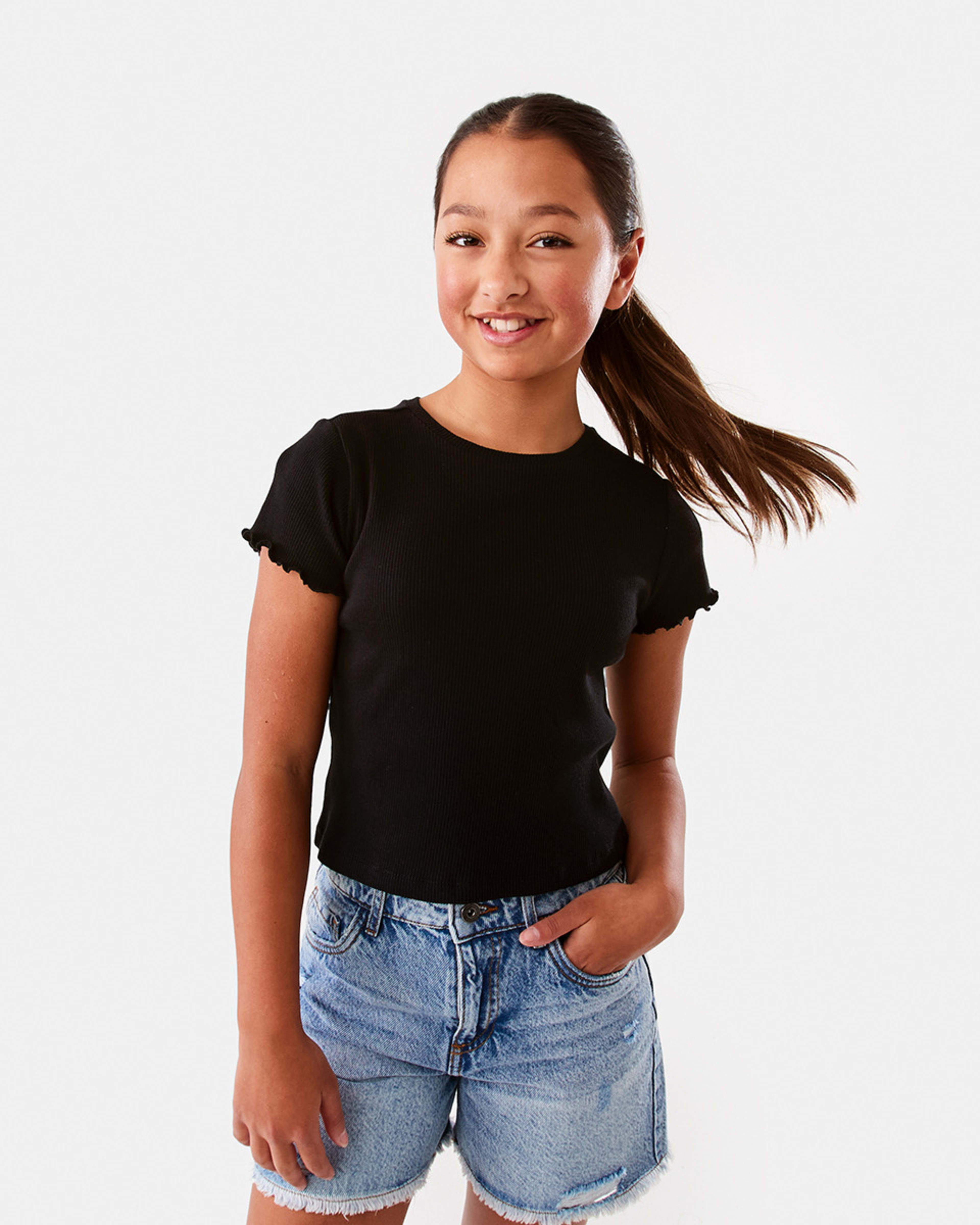 1 Short Sleeve Rib Top Black