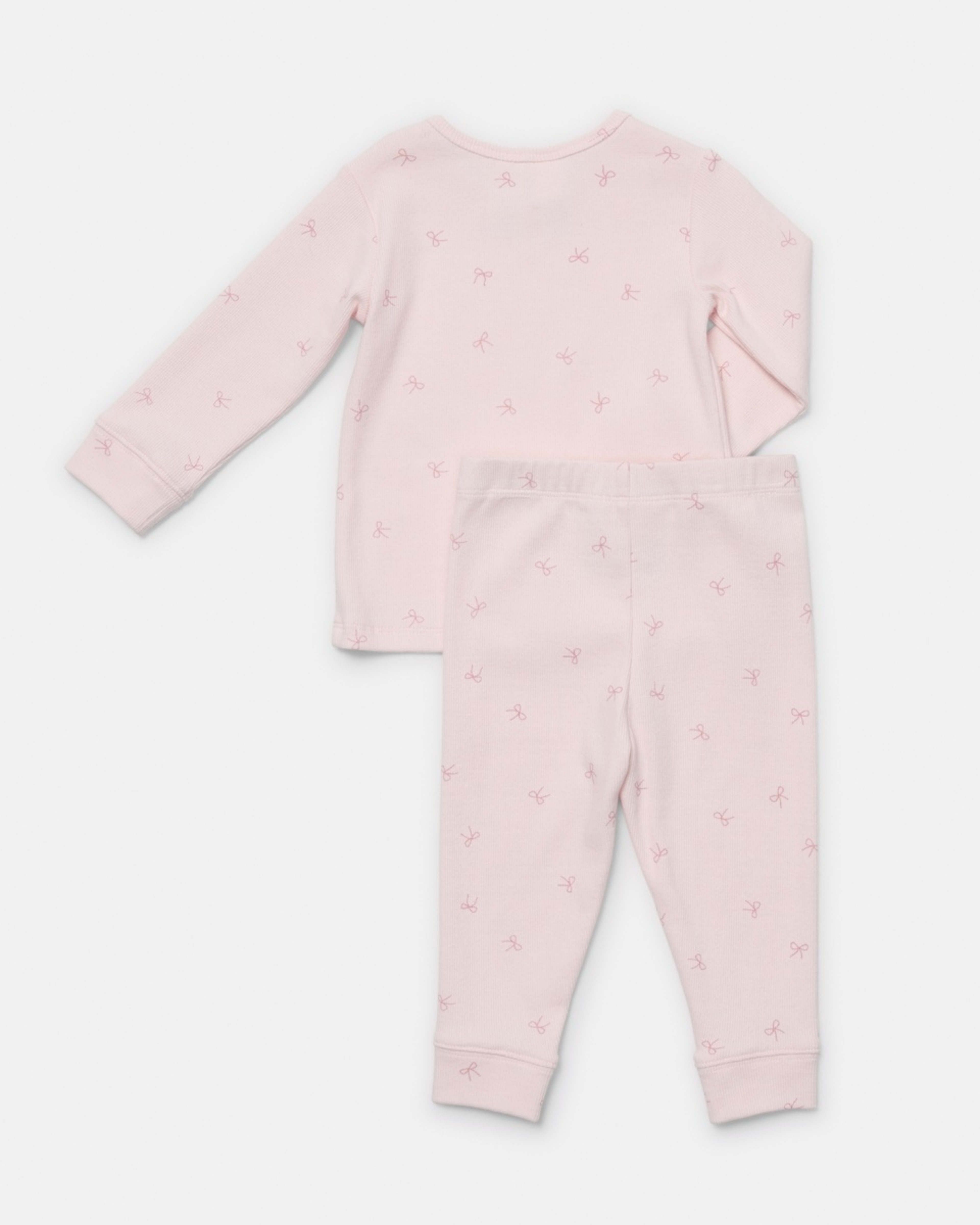 2 Rib Pyjama Set Bow Pink, 2 of 4