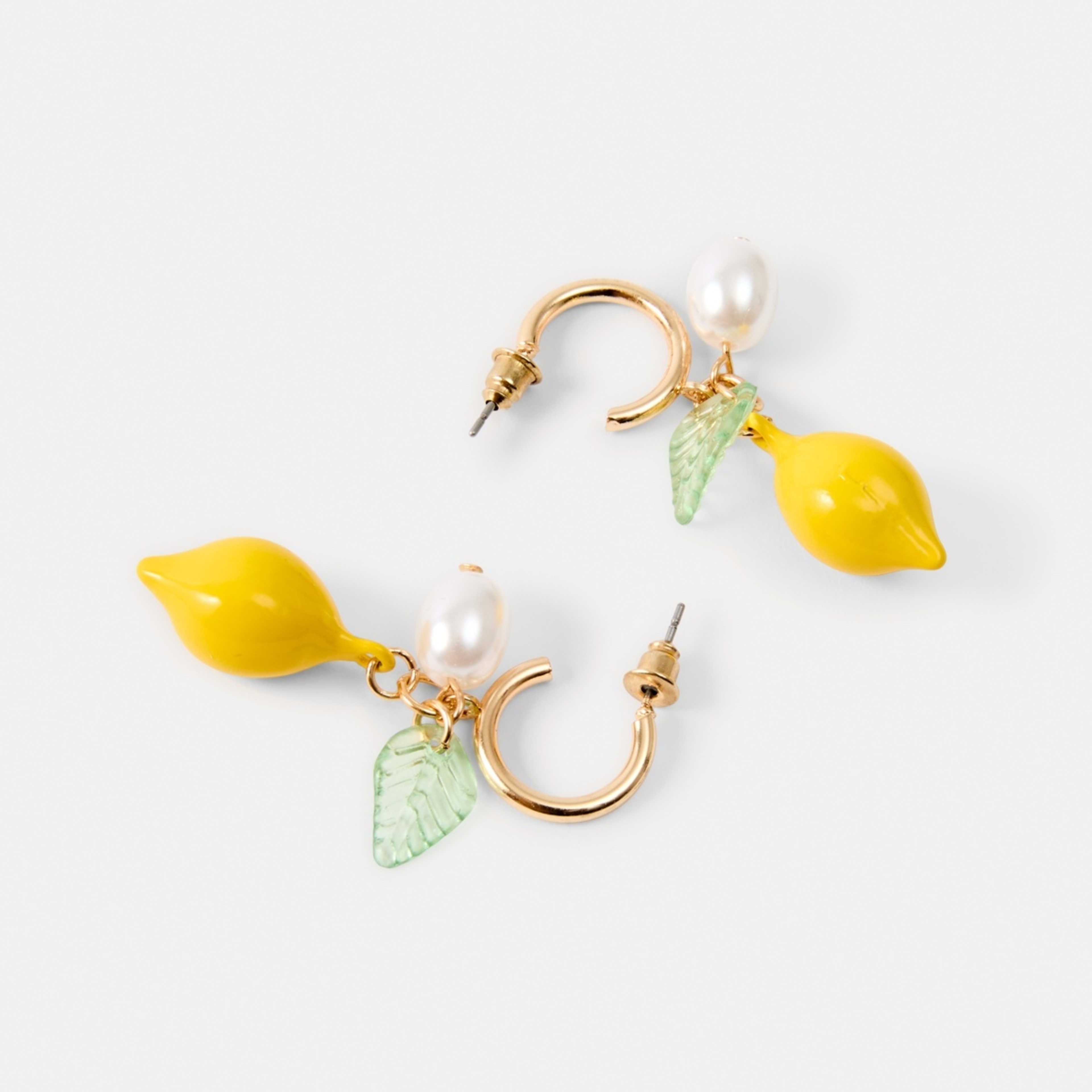 3 Lemon Hoop Earrings - Yellow and Gold Tone Gold, 3 of 5