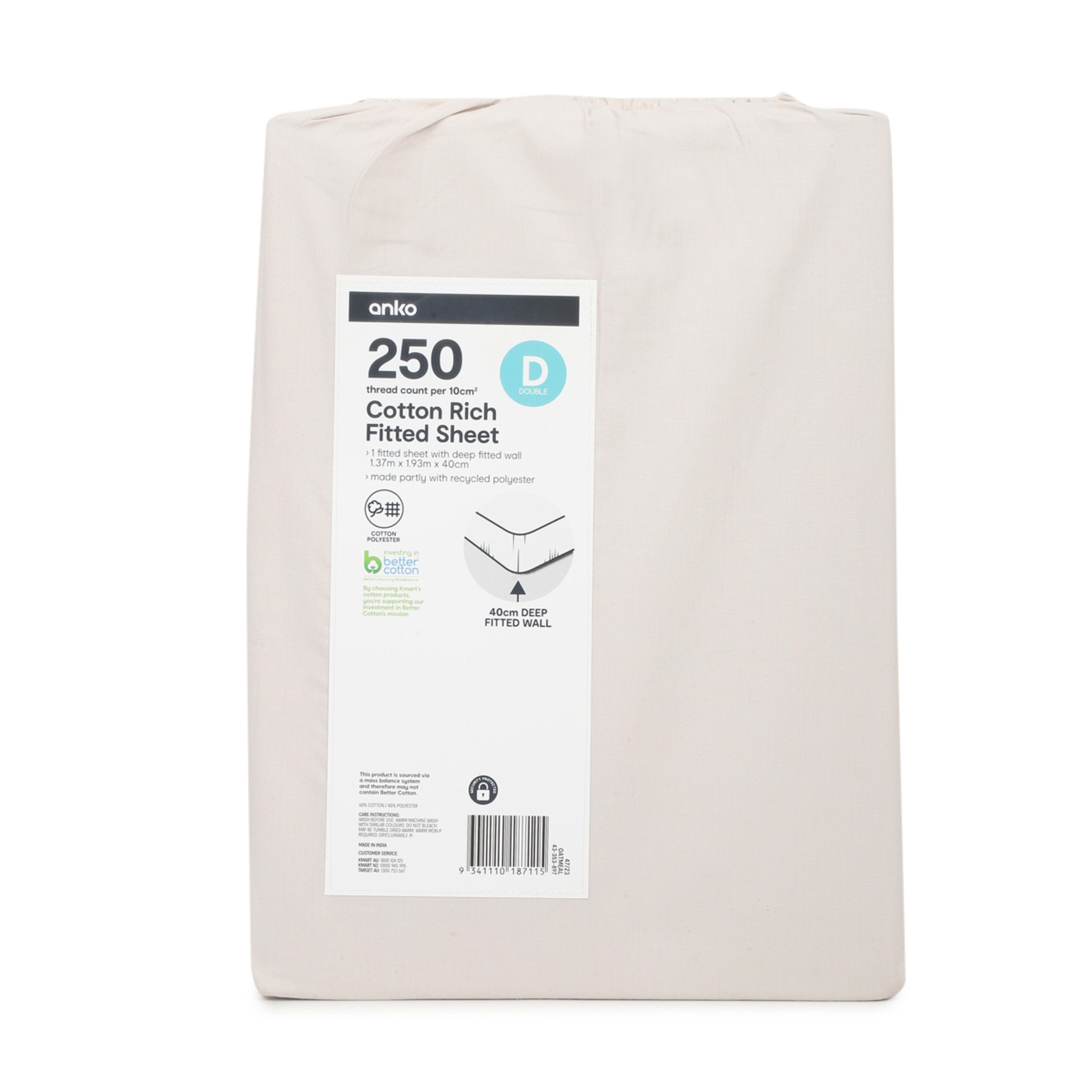 4 250 Thread Count Cotton Rich Fitted Sheet - Double Bed, Oatmeal, 4 of 4