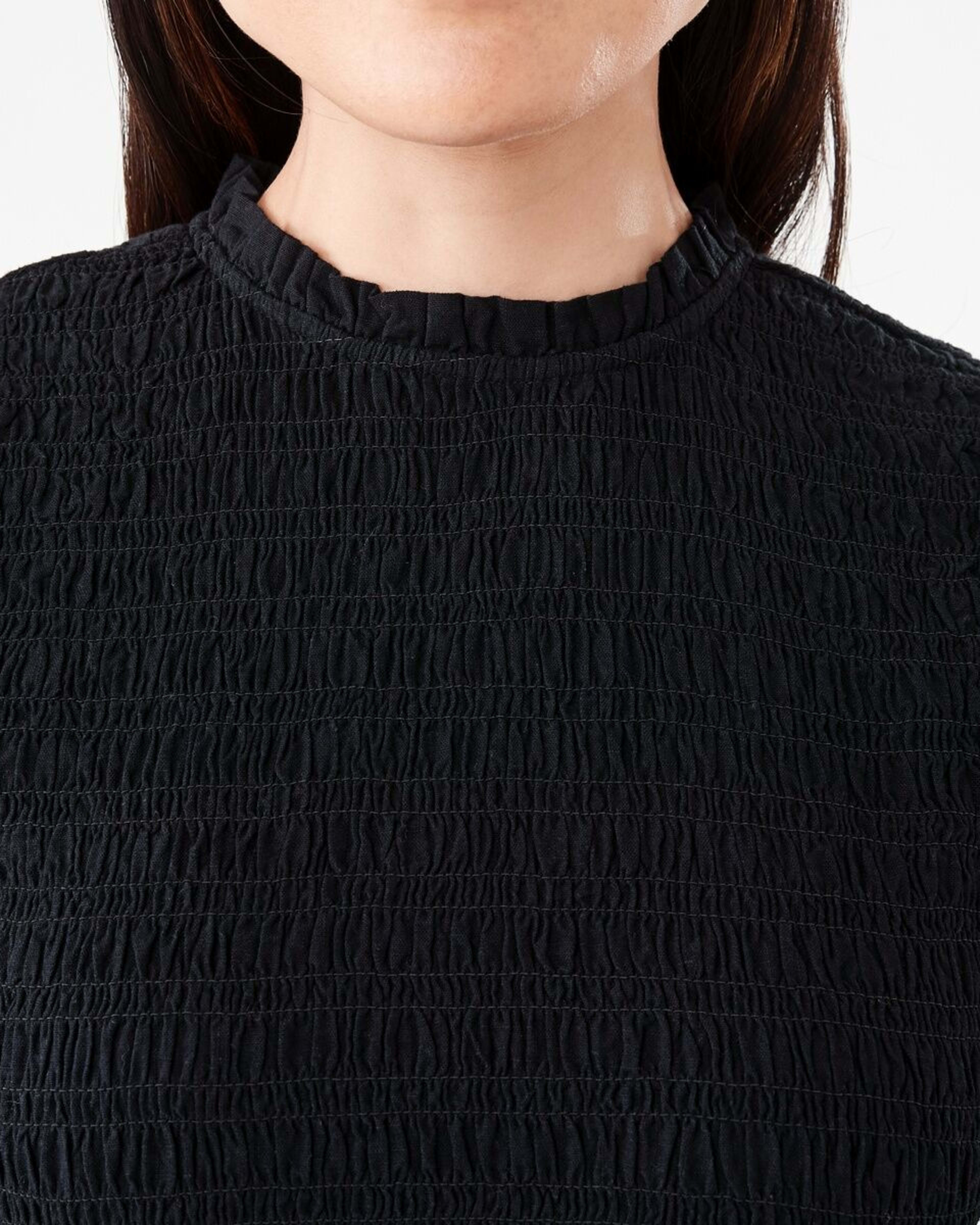5 Long Sleeve Shirred Bodice Midi Dress Black, 5 of 7
