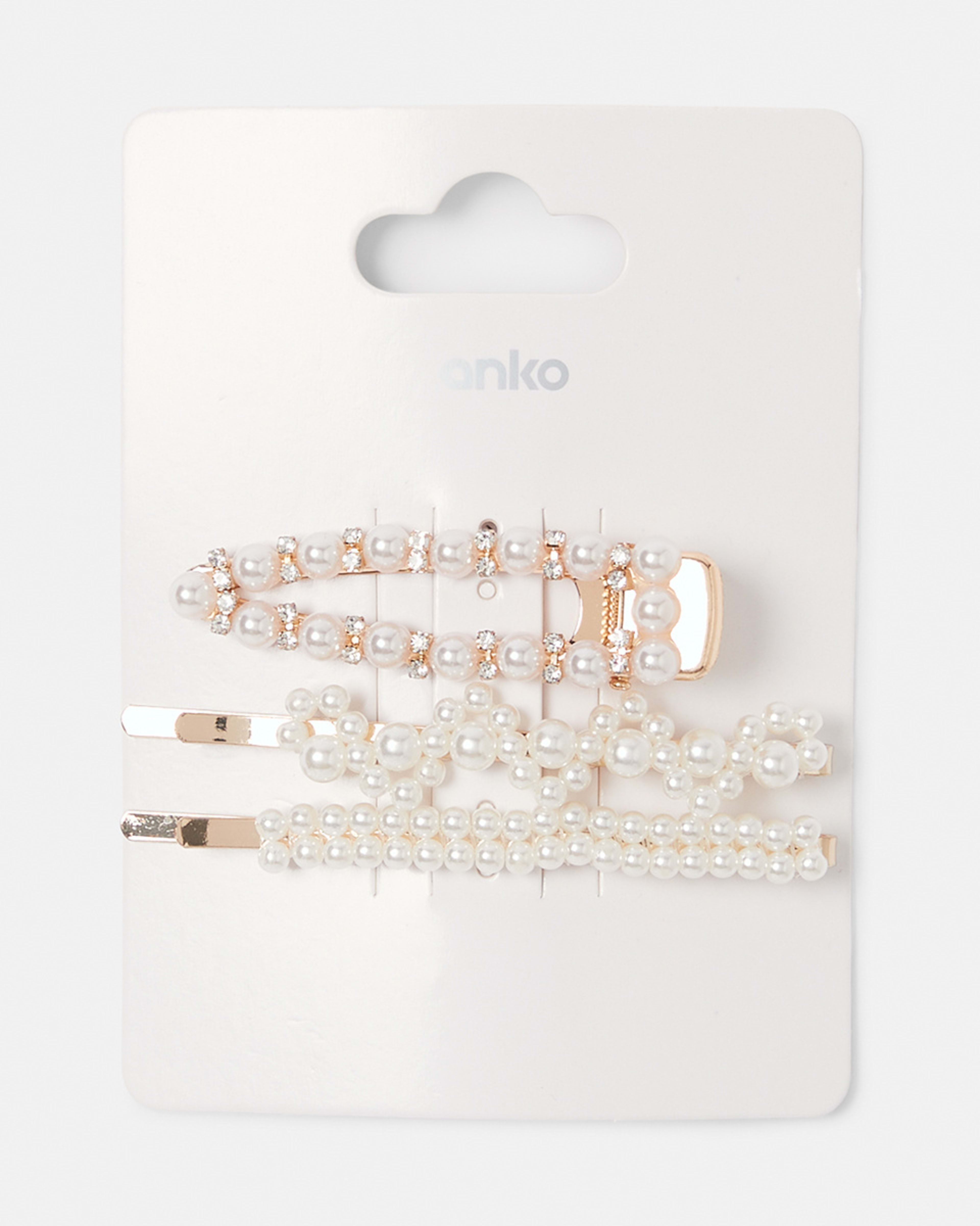 3 Pack Faux Pearl Gold Tone Hair Clips Kmart