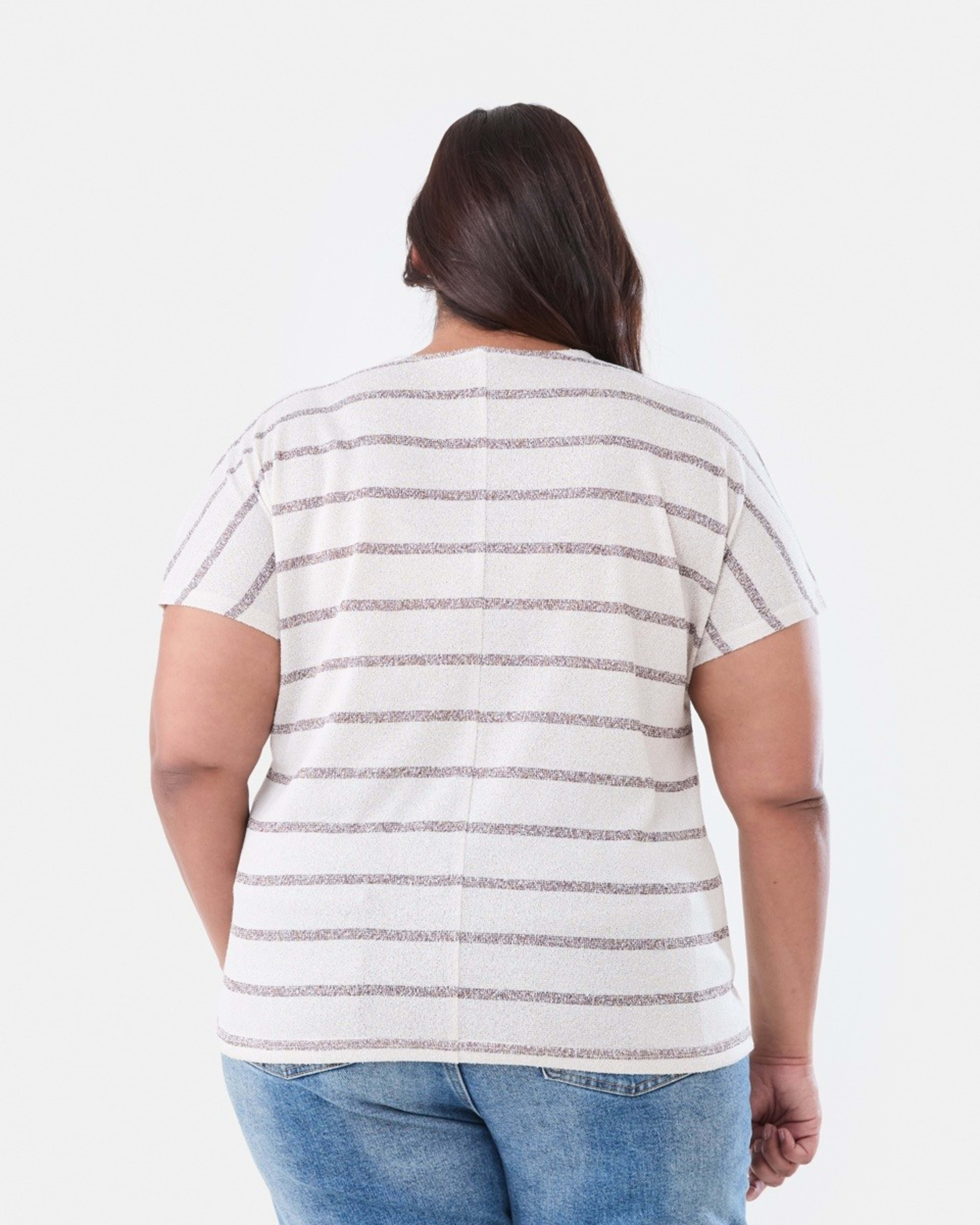 3 Curve Short Sleeve Textured Top STRIPE WARM MULBERRY, 3 of 5
