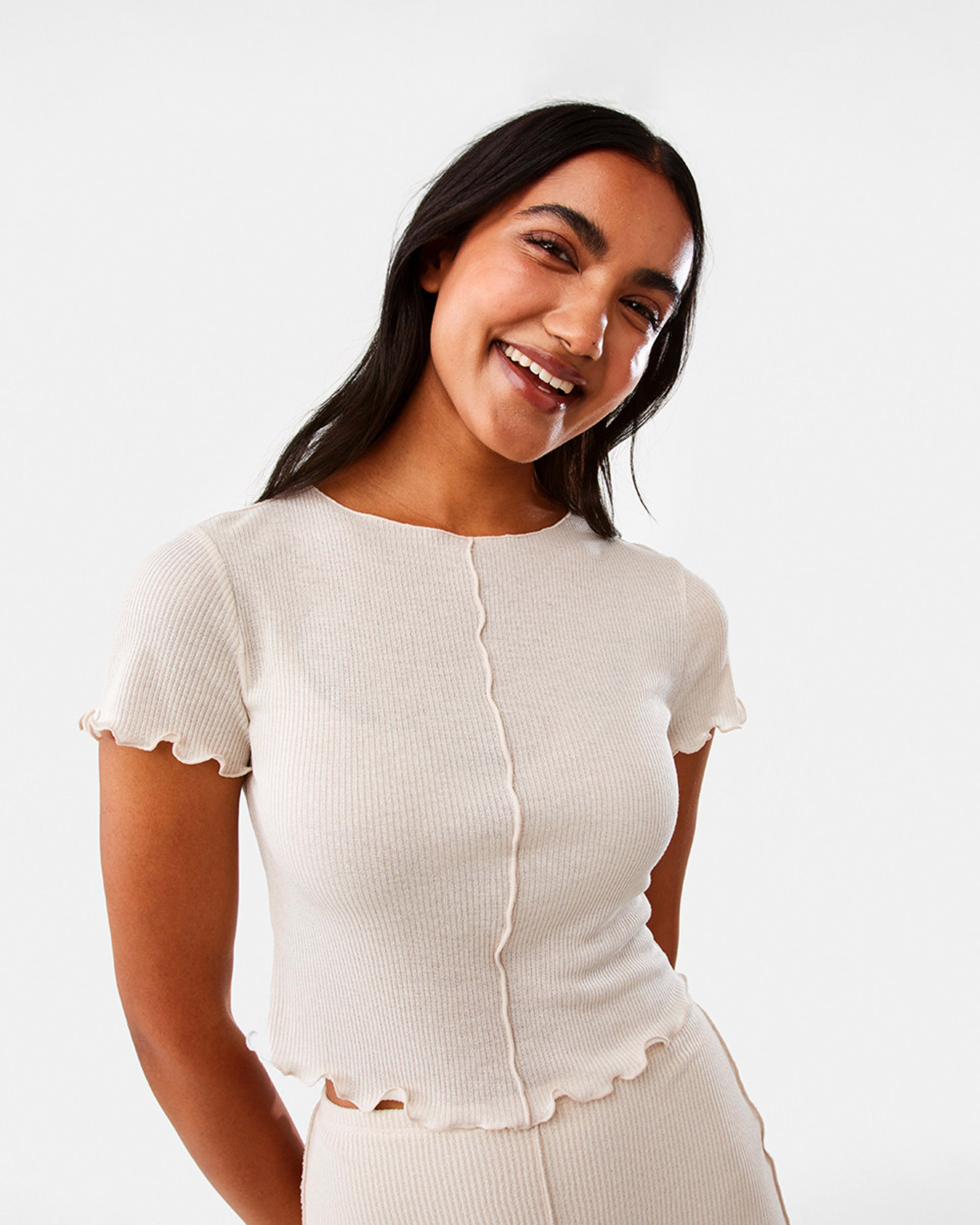 1 Short Sleeve Rib Seam T-shirt Ecru