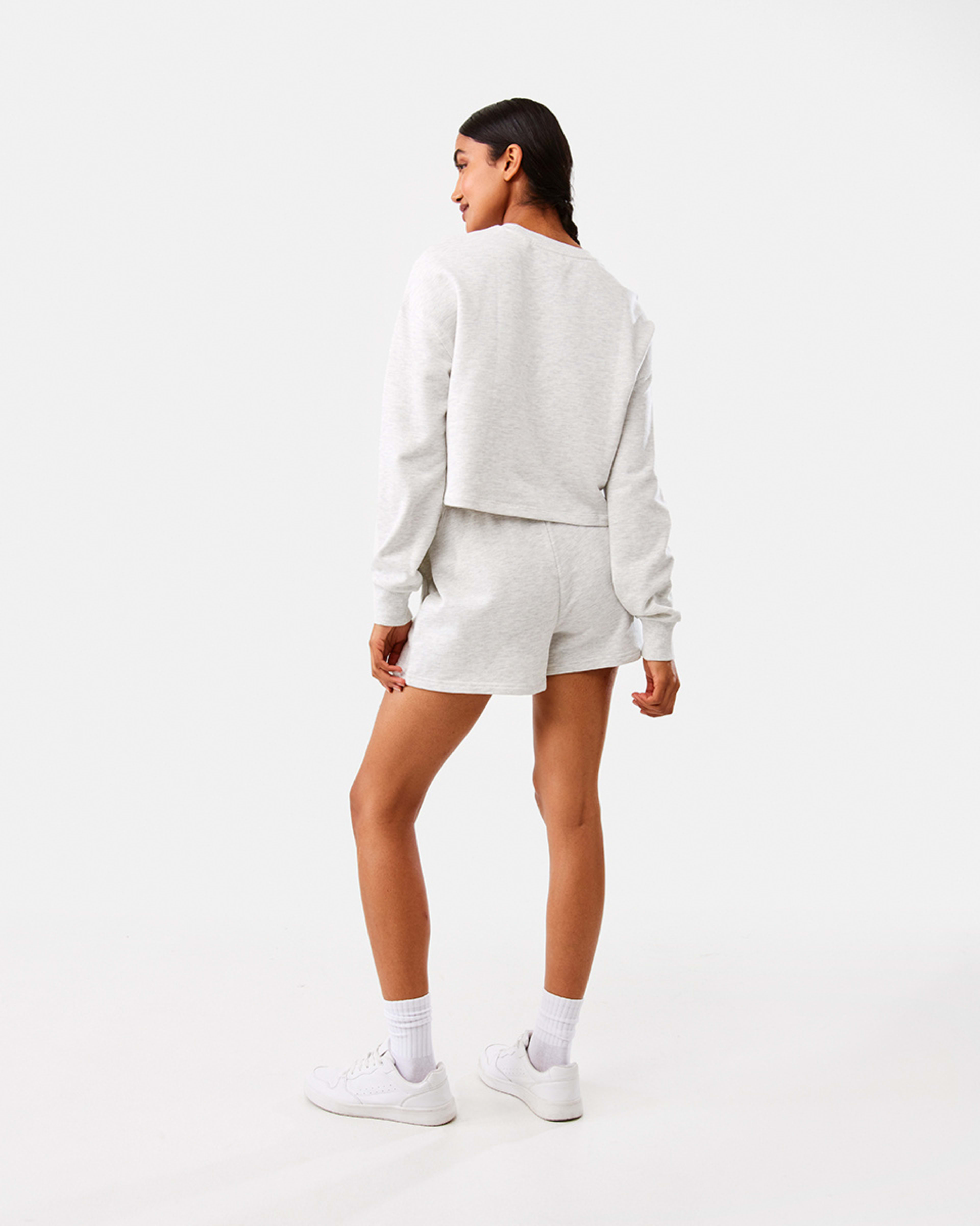 6 Active Womens Cropped Crew Neck Relaxed Sweatshirt White Marl, 6 of 10