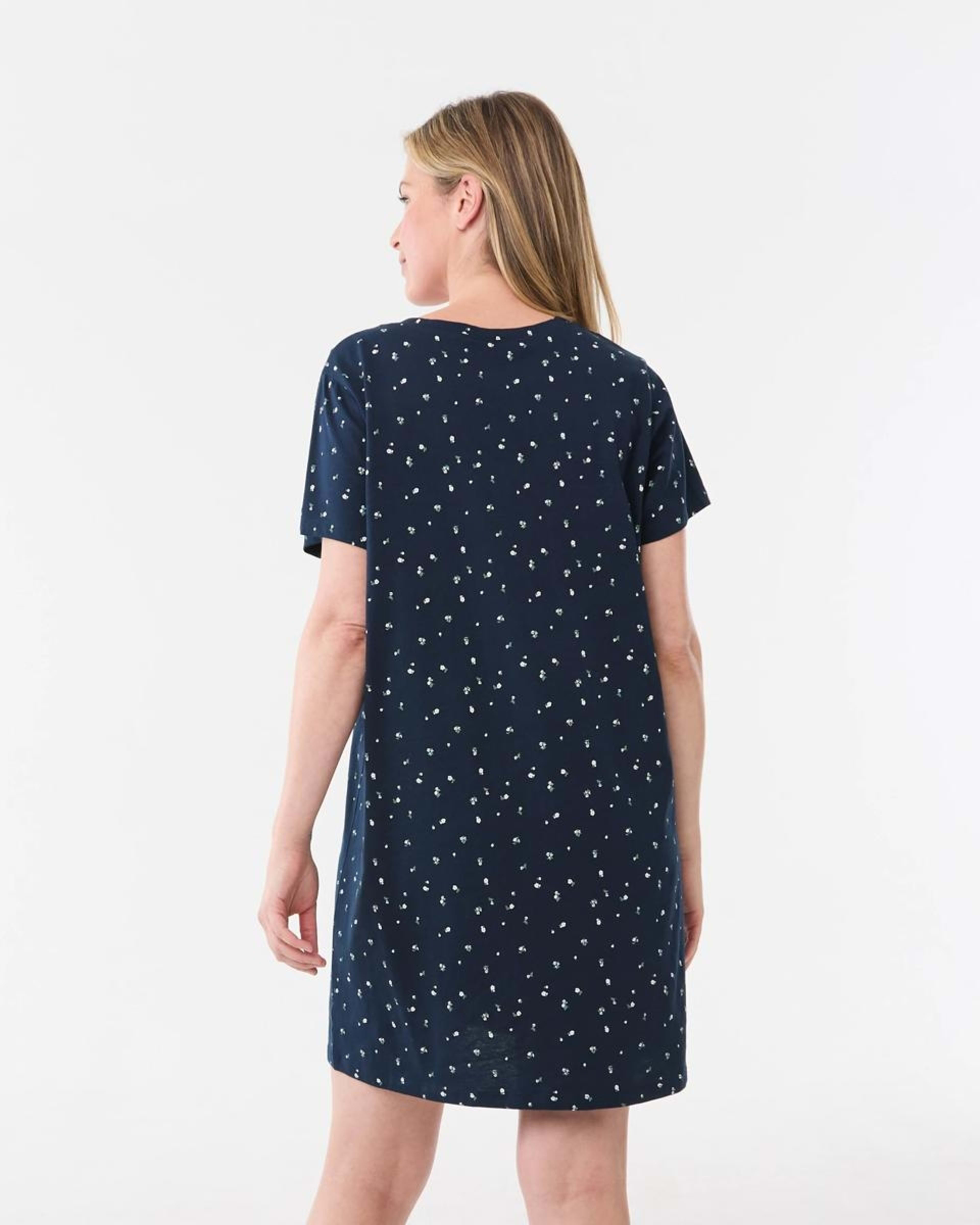 3 Short Sleeve V-Neck Nightie DITSY NAVY BLAZER, 3 of 5