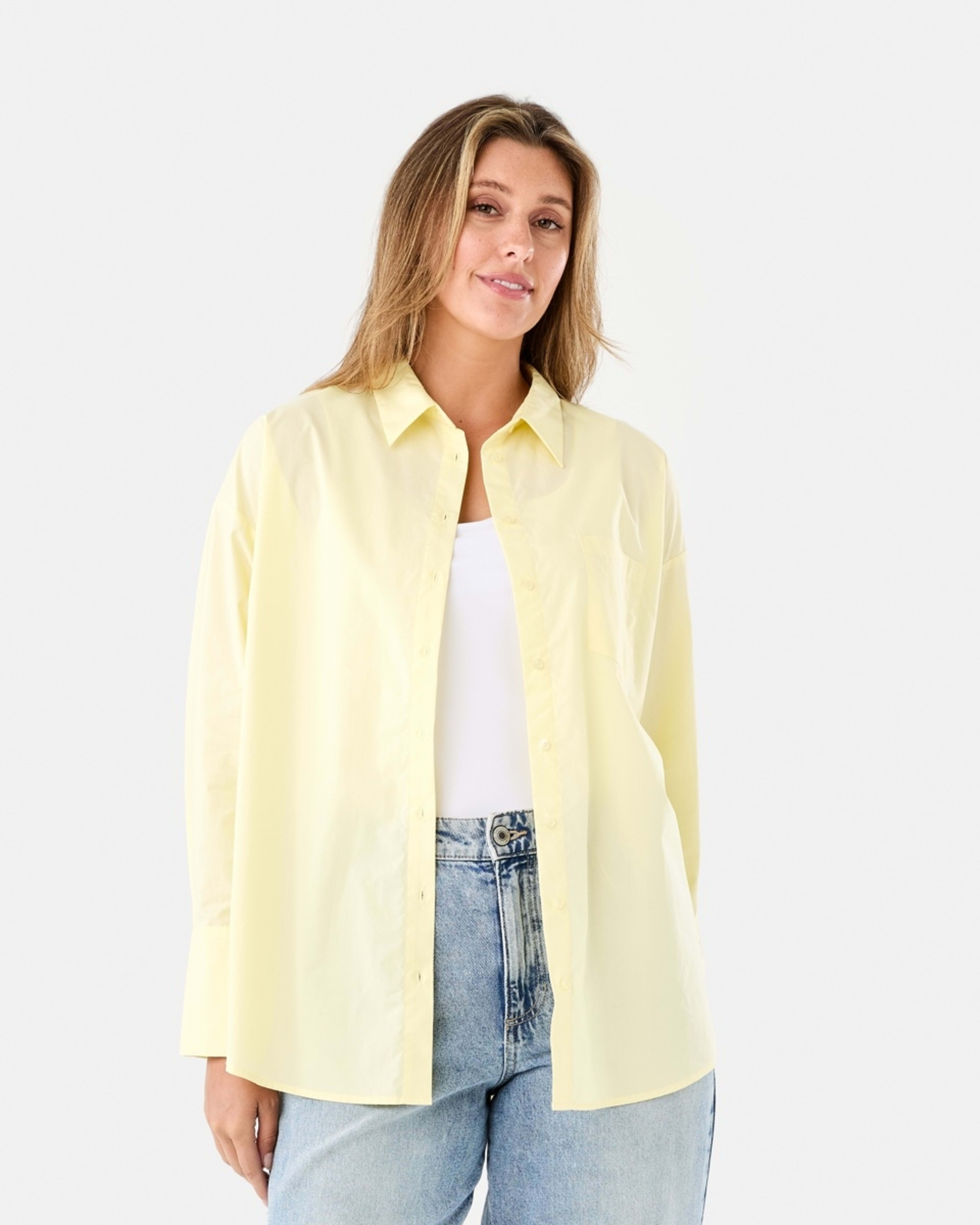 1 Long Sleeve Oversized Cotton Shirt Fln Yellow, 1 of 7