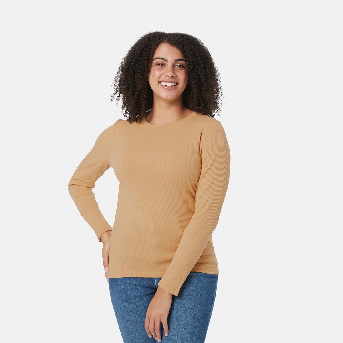 Long Sleeve Ribbed Crew Neck Top - Kmart