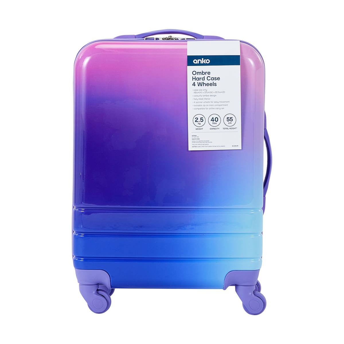 48cm Ombre Hard Case 4 Wheels Pink Kmart