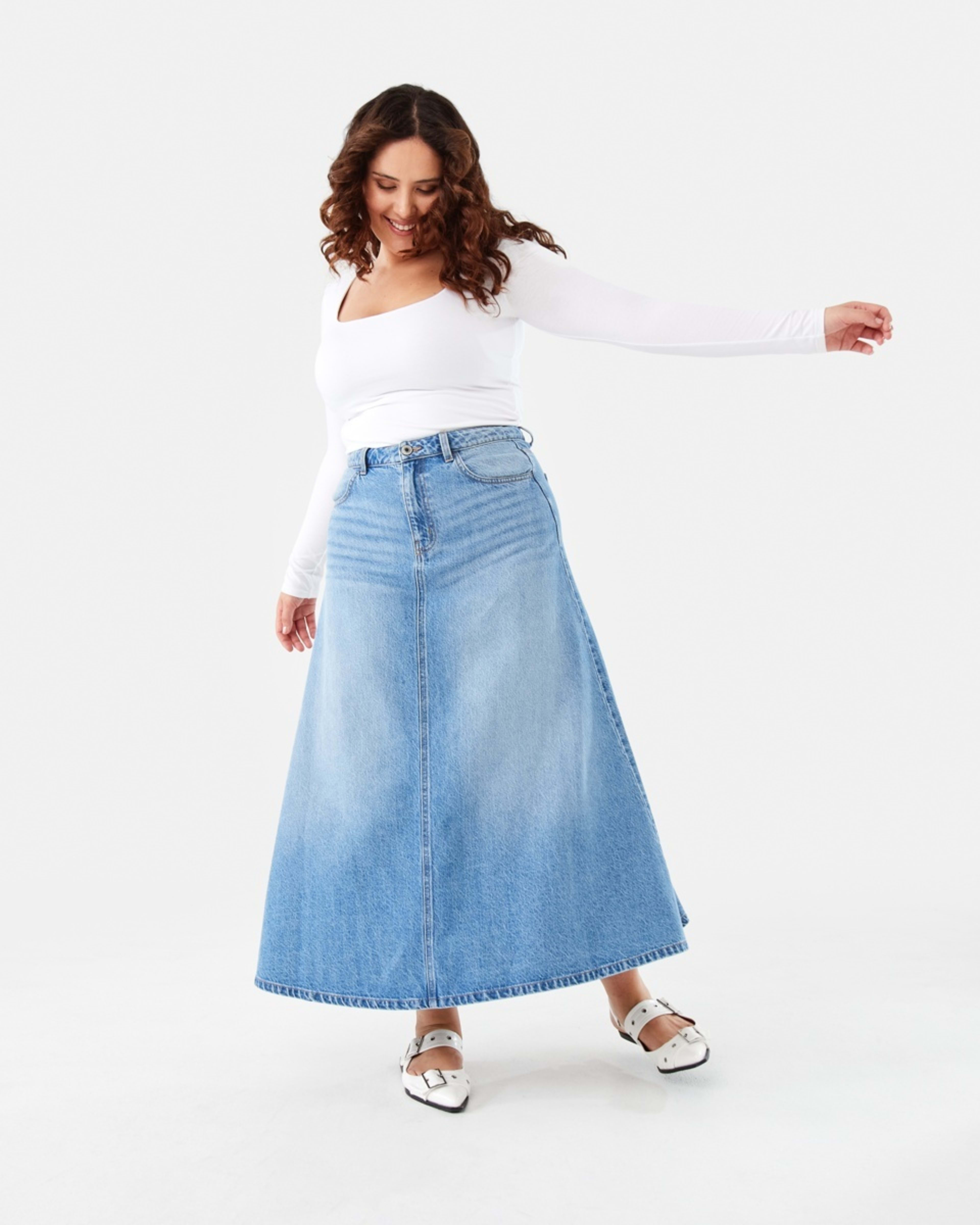 2 Denim A-Line Maxi Skirt Mid Wash, 2 of 9