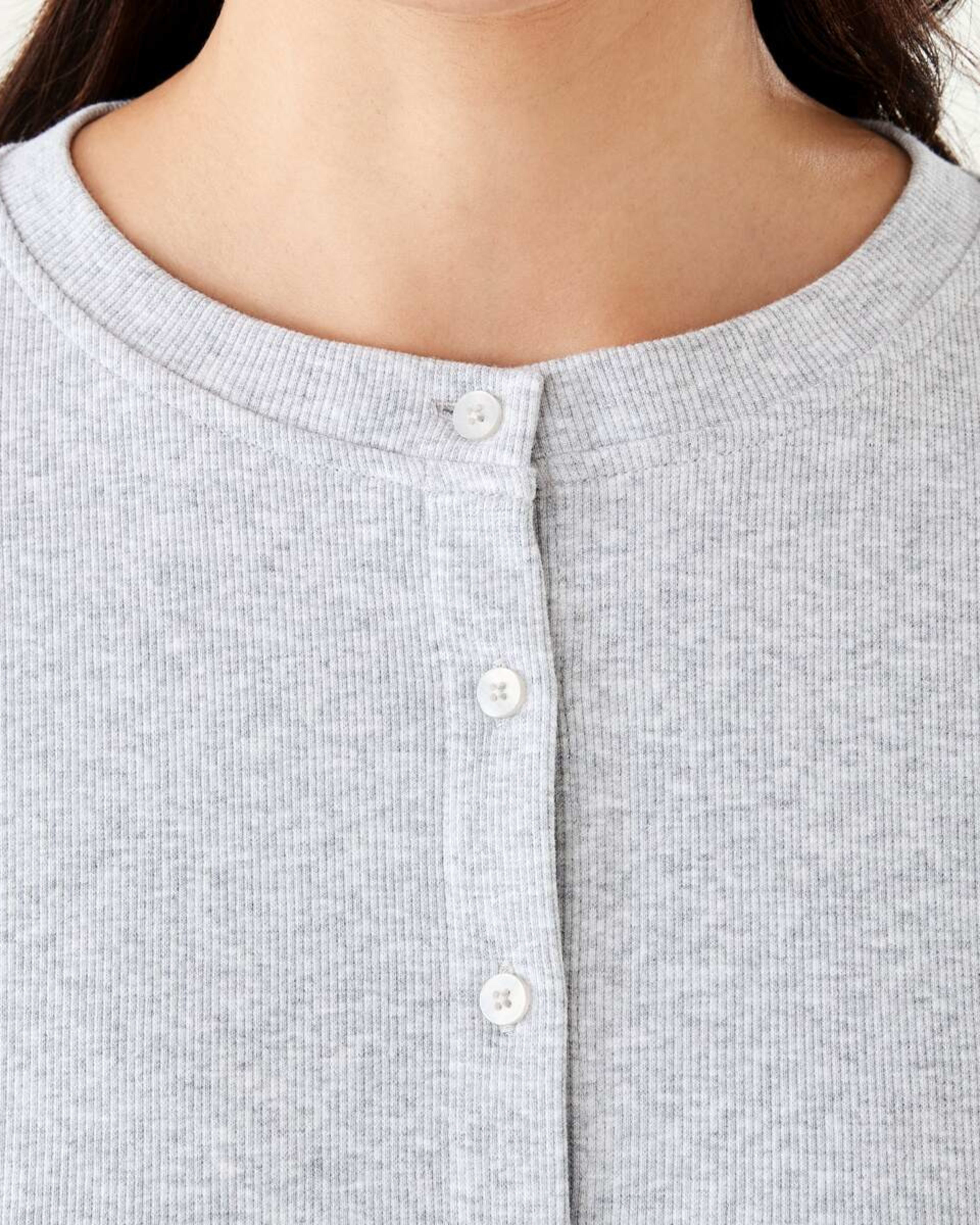 5 Long Sleeve Rib Button Front Top Slvr Marle, 5 of 5