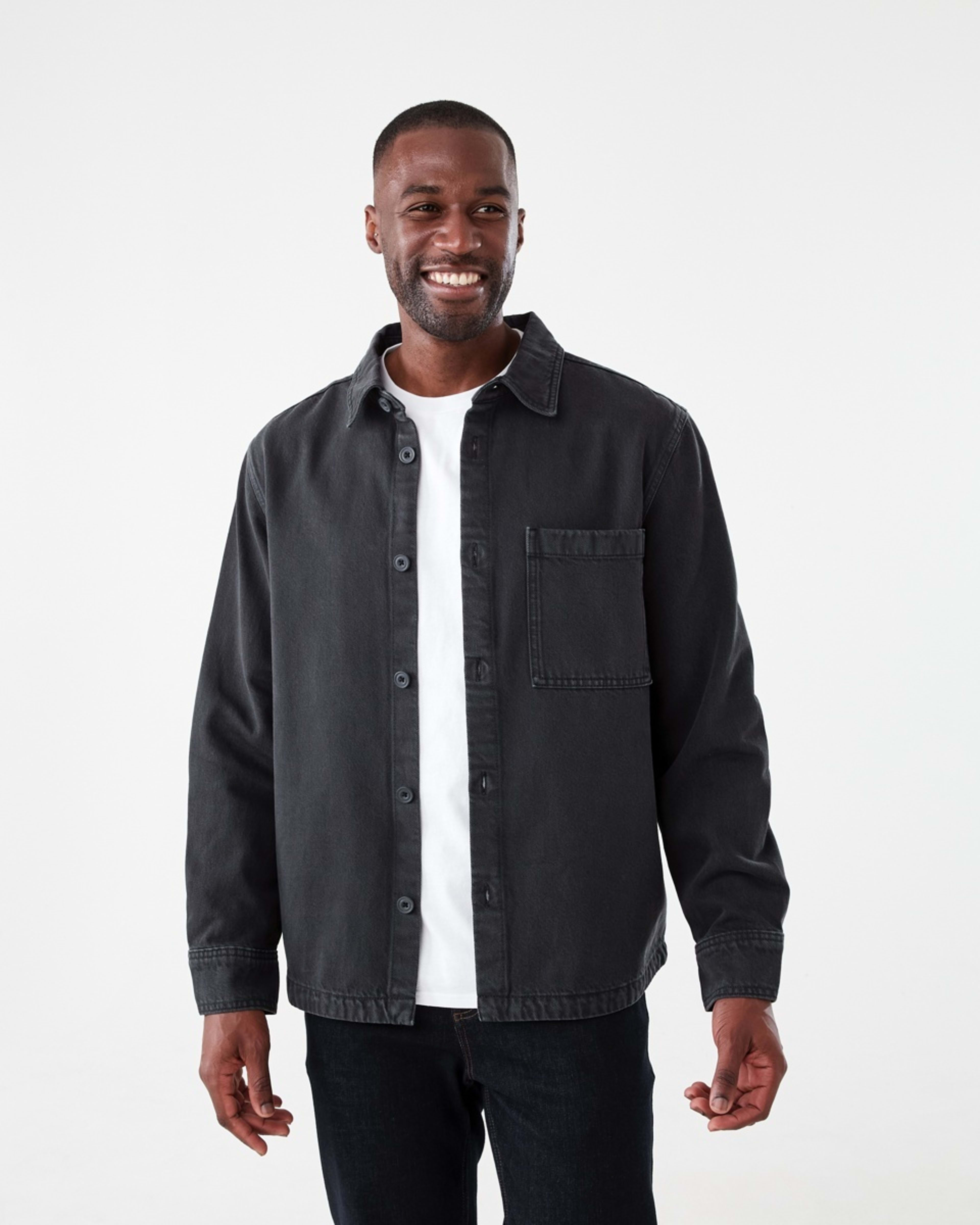 1 Long Sleeve Denim Overshirt WASHED BLACK, 1 of 7