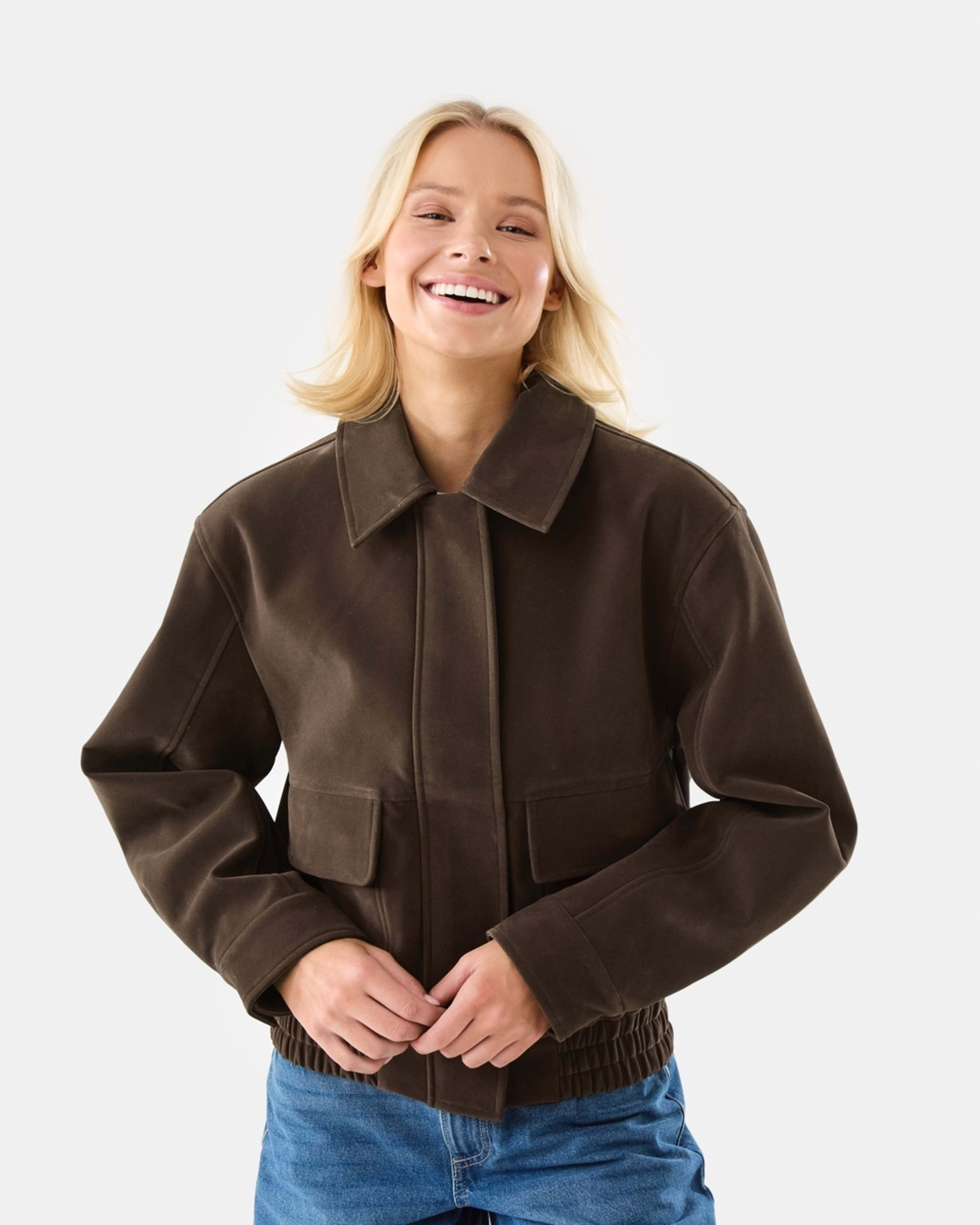 2 Suedette Oversized Bomber Jacket Melt Brown, 2 of 8
