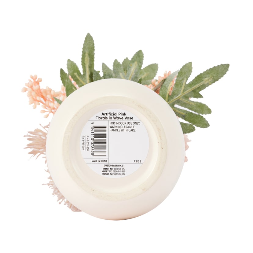 Artificial Pink Florals in Wave Vase Kmart