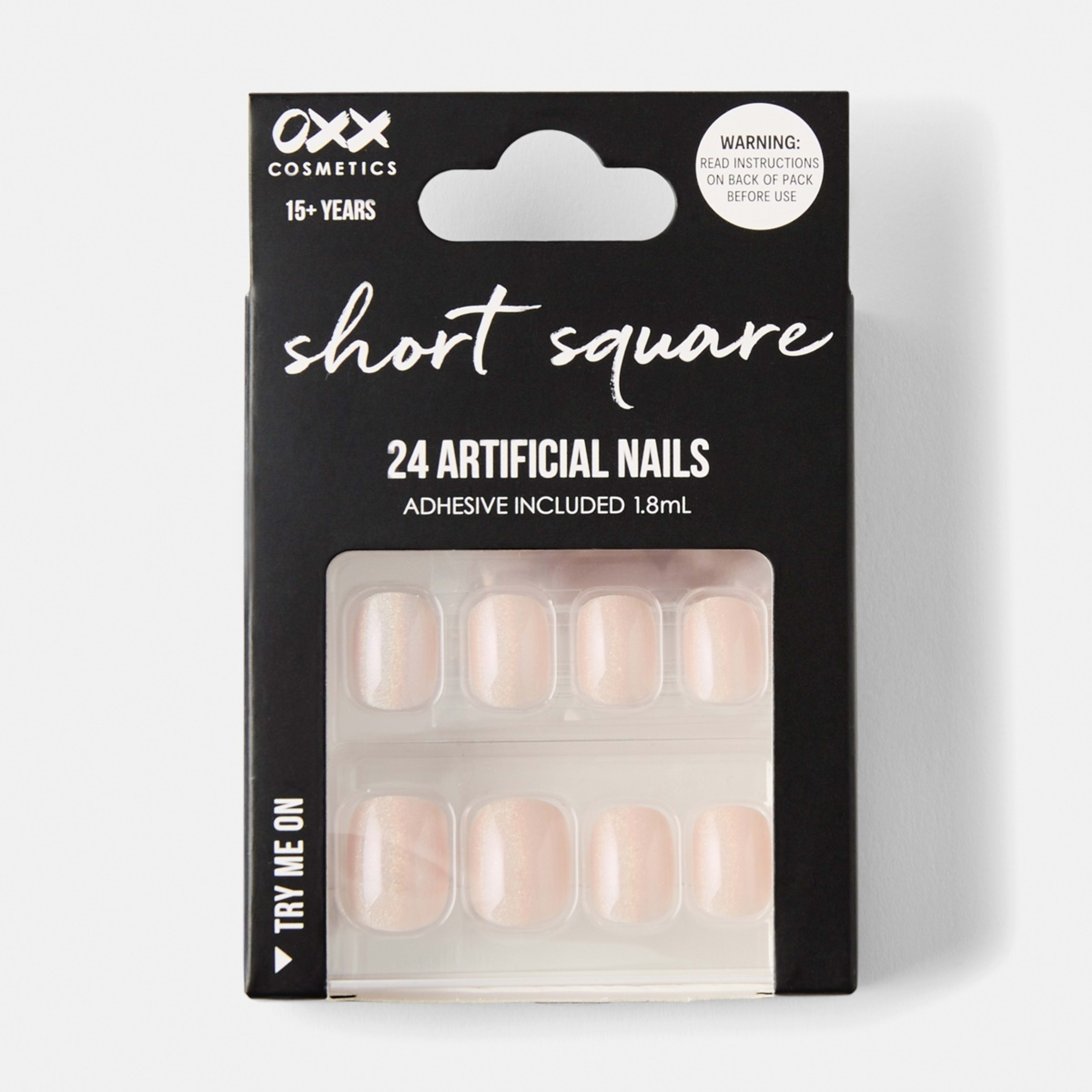 1 OXX Cosmetics 24 Pack Artificial Nails with Adhesive - Short Square Shape, Pearl Glazed, 1 of 5
