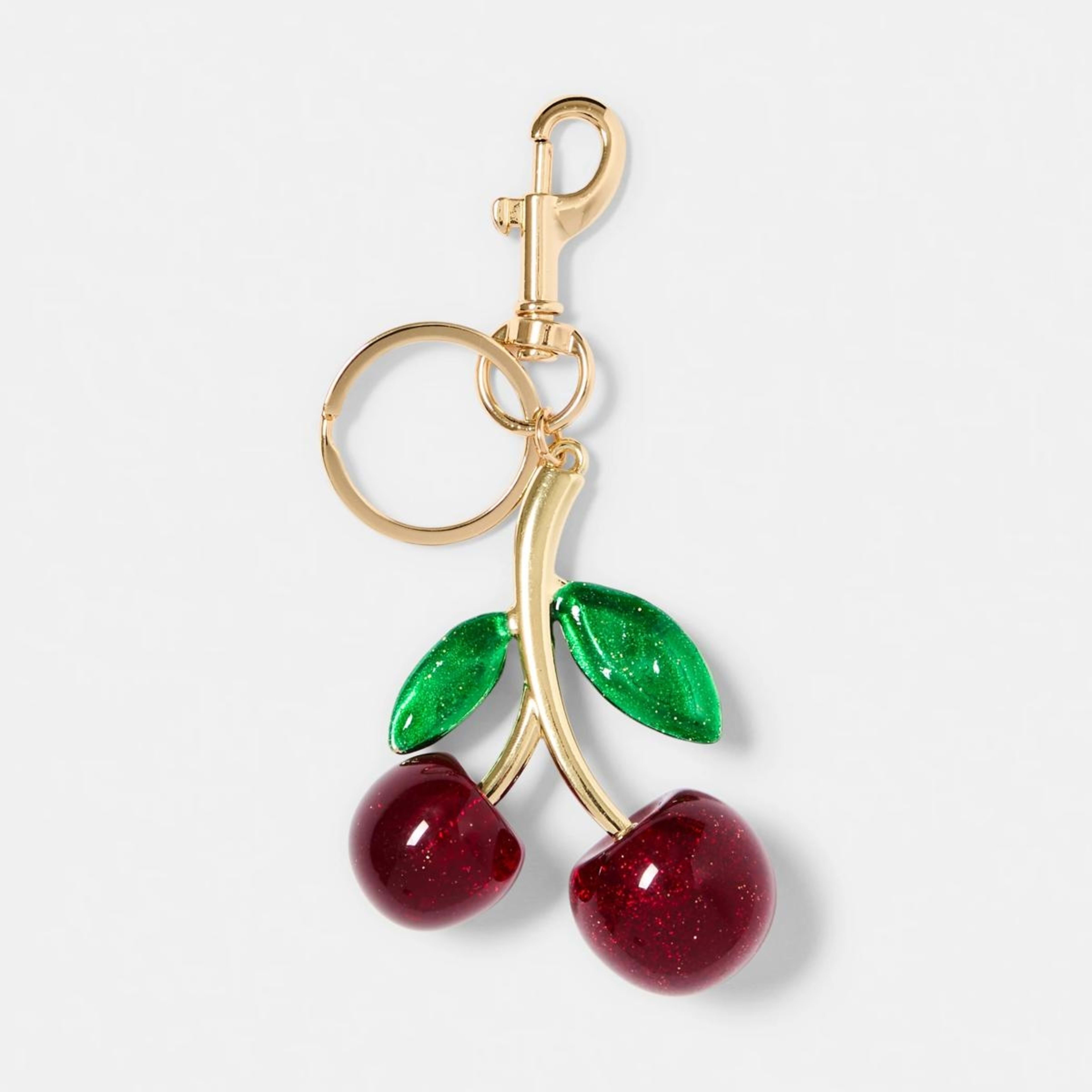 1 3D Large Cherry Charm Keyring - Gold Tone, Red and Green, 1 of 3