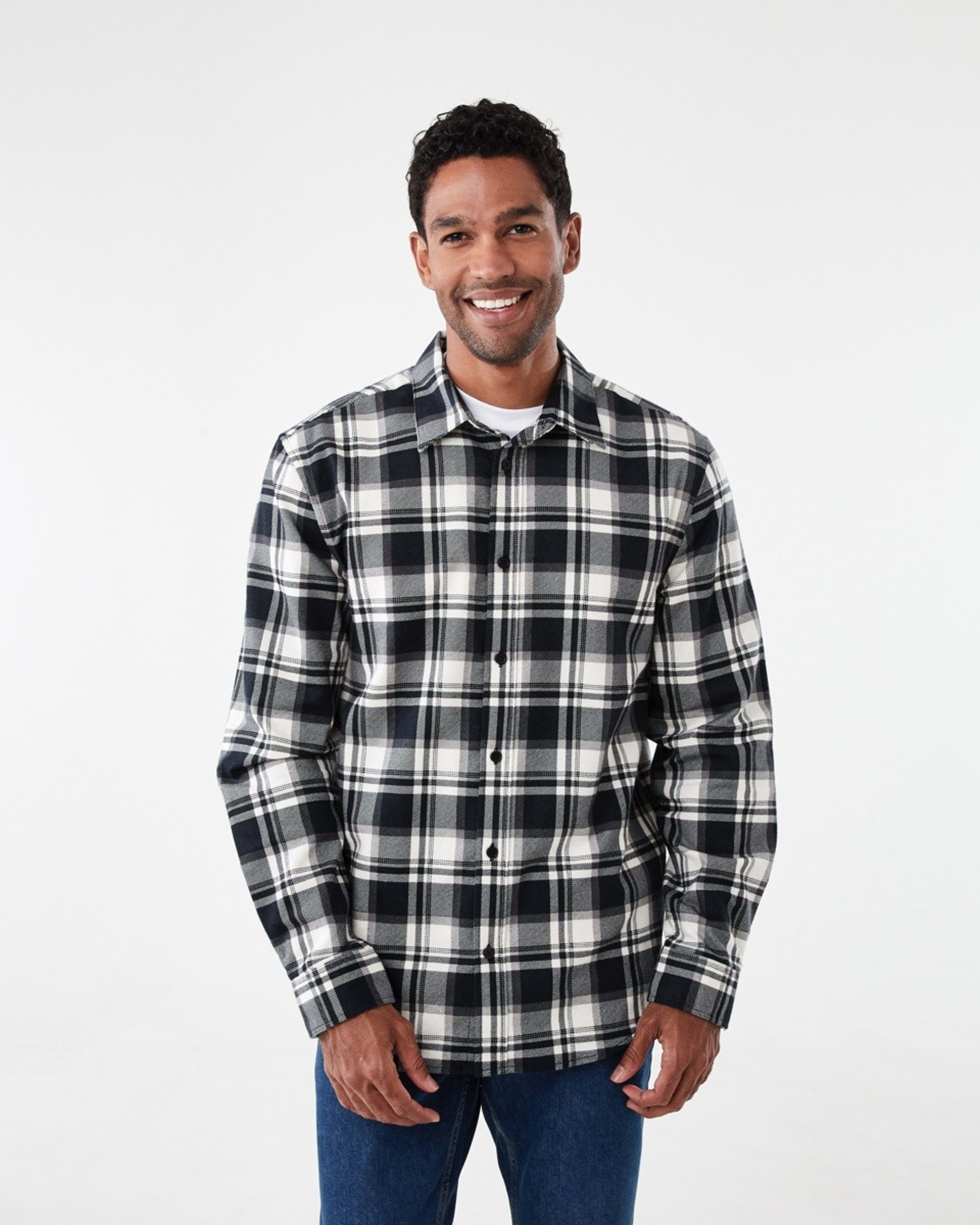 2 Long Sleeve Printed Plaid Shirt Blk Check, 2 of 7