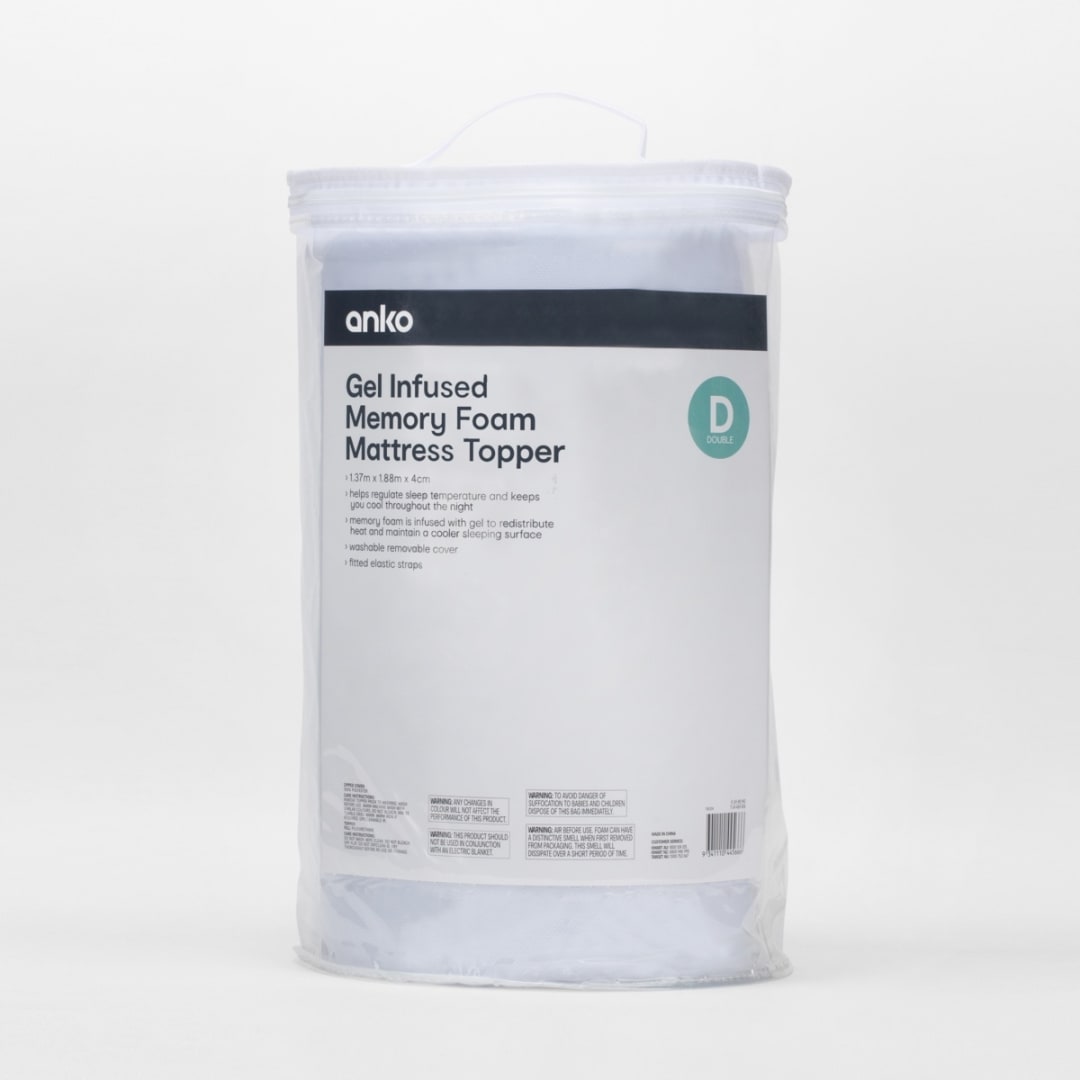 Gel Infused Memory Foam Mattress Topper Double Bed, White Kmart