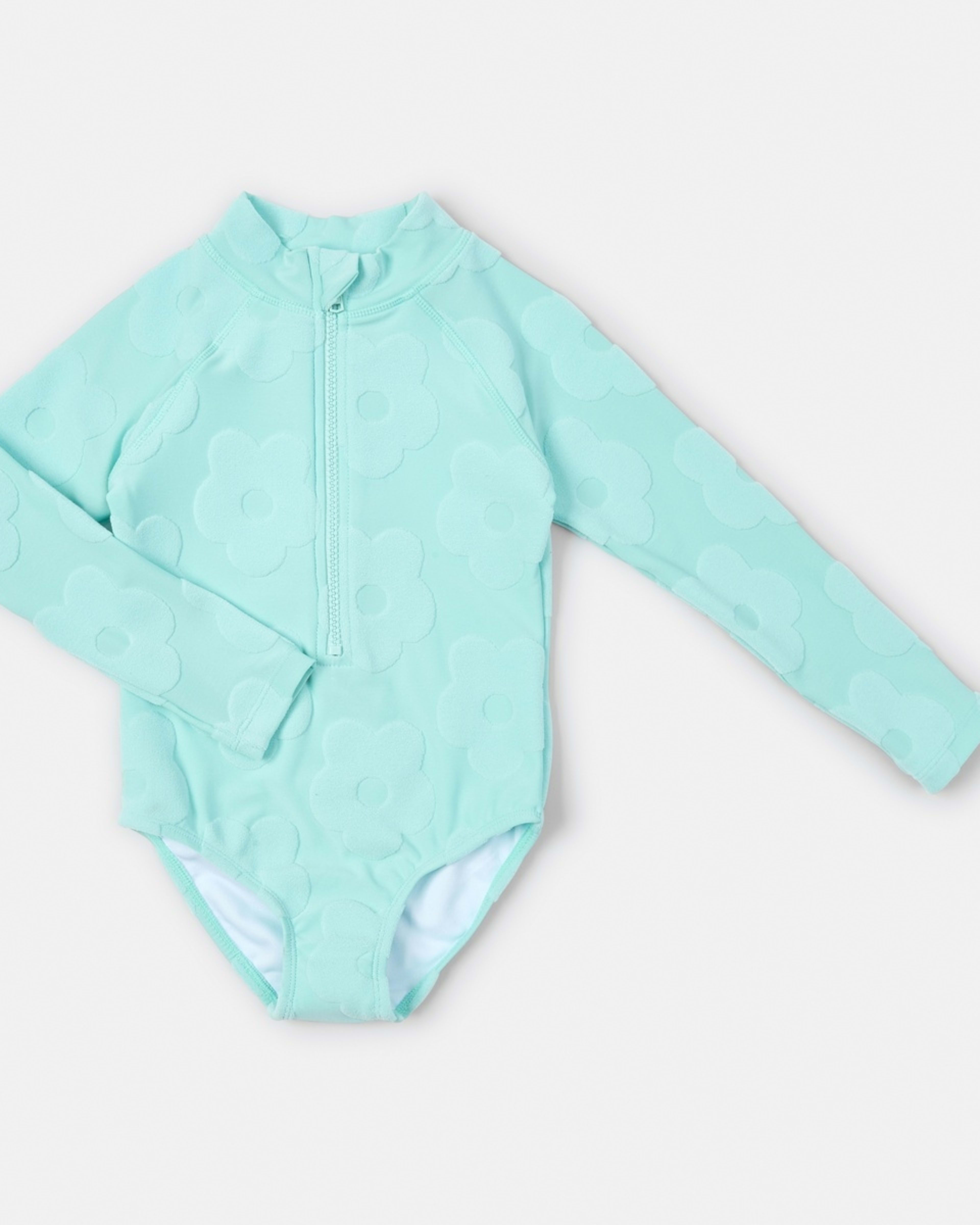 4 Long Sleeve One Piece Swimsuit Daisy Terry Pastel Turquoise, 4 of 5