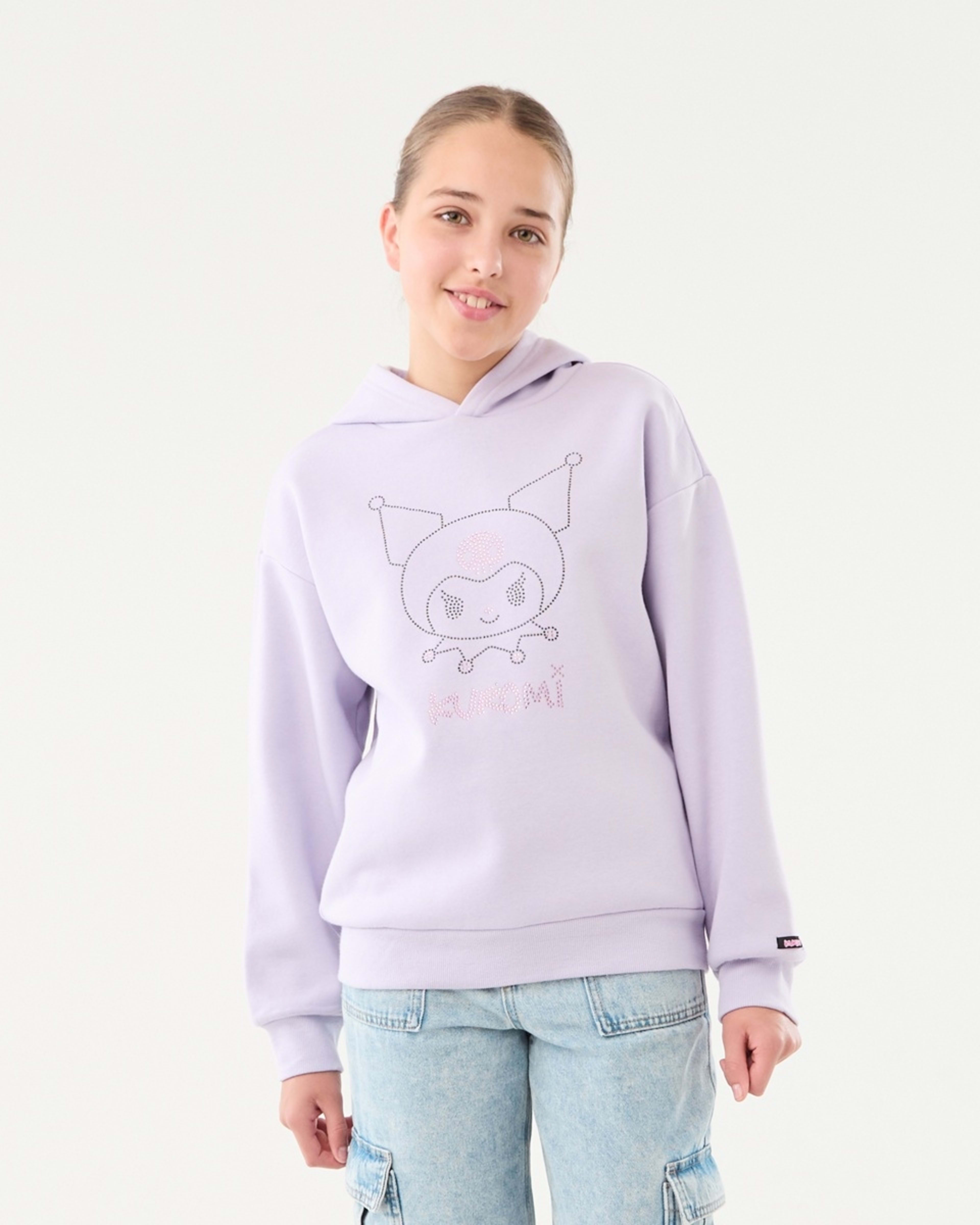 1 Kuromi License Oversized Hoodie Kuromi Two Tone Head With Pink Skull