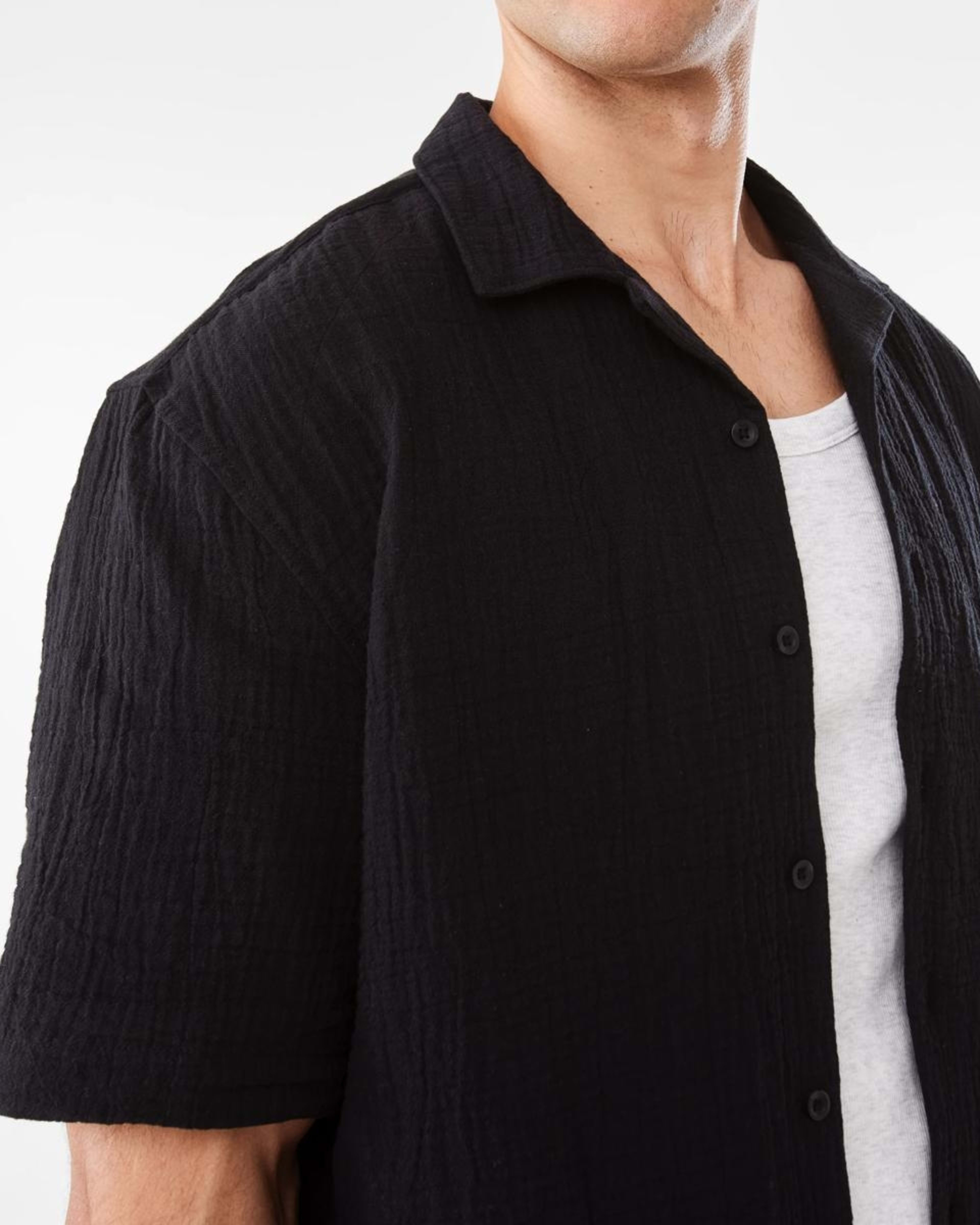 7 Short Sleeve Double Cloth Shirt BLACK, 7 of 7