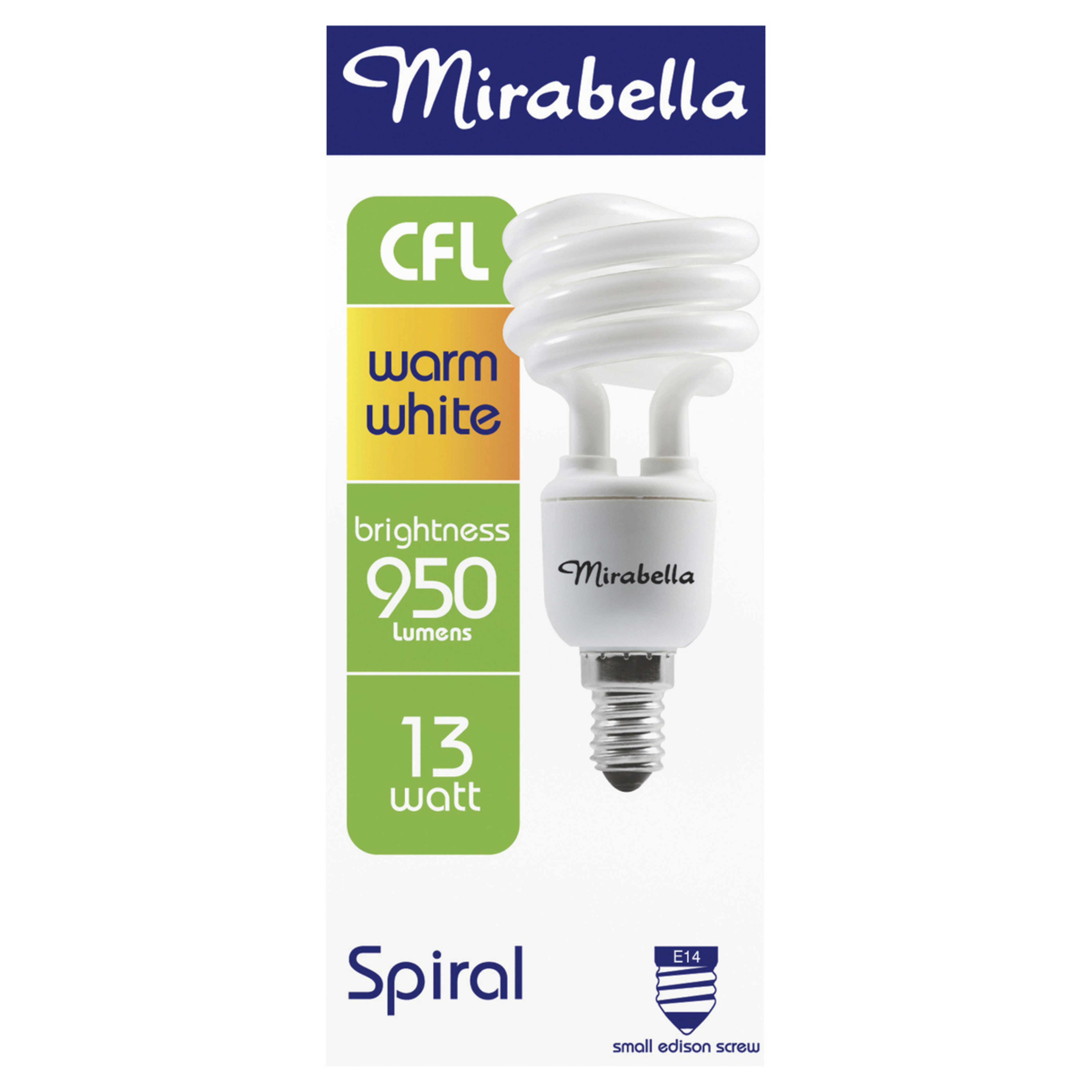 1 Mirabella E14 13W Warm White Spiral CFL Bulb